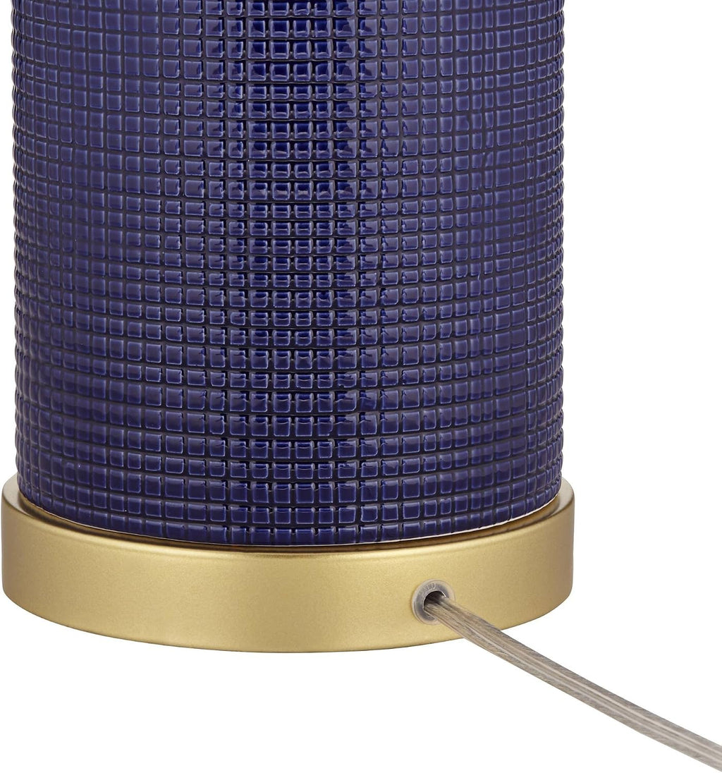 360 Lighting Gilson 24 1/2' High Modern Coastal Glam Table Lamps Set of 2 Gold Textured Blue Finish Ceramic Fabric White Shade Living Room Bedroom Bedside Nightstand House Office Home Reading