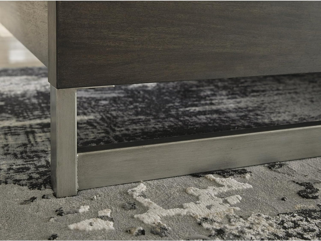 Signature Design by Ashley Arkenton Contemporary California King Panel Bed with Dual USB Charging Ports, Foundation or Box Spring Needed, Dark Brown