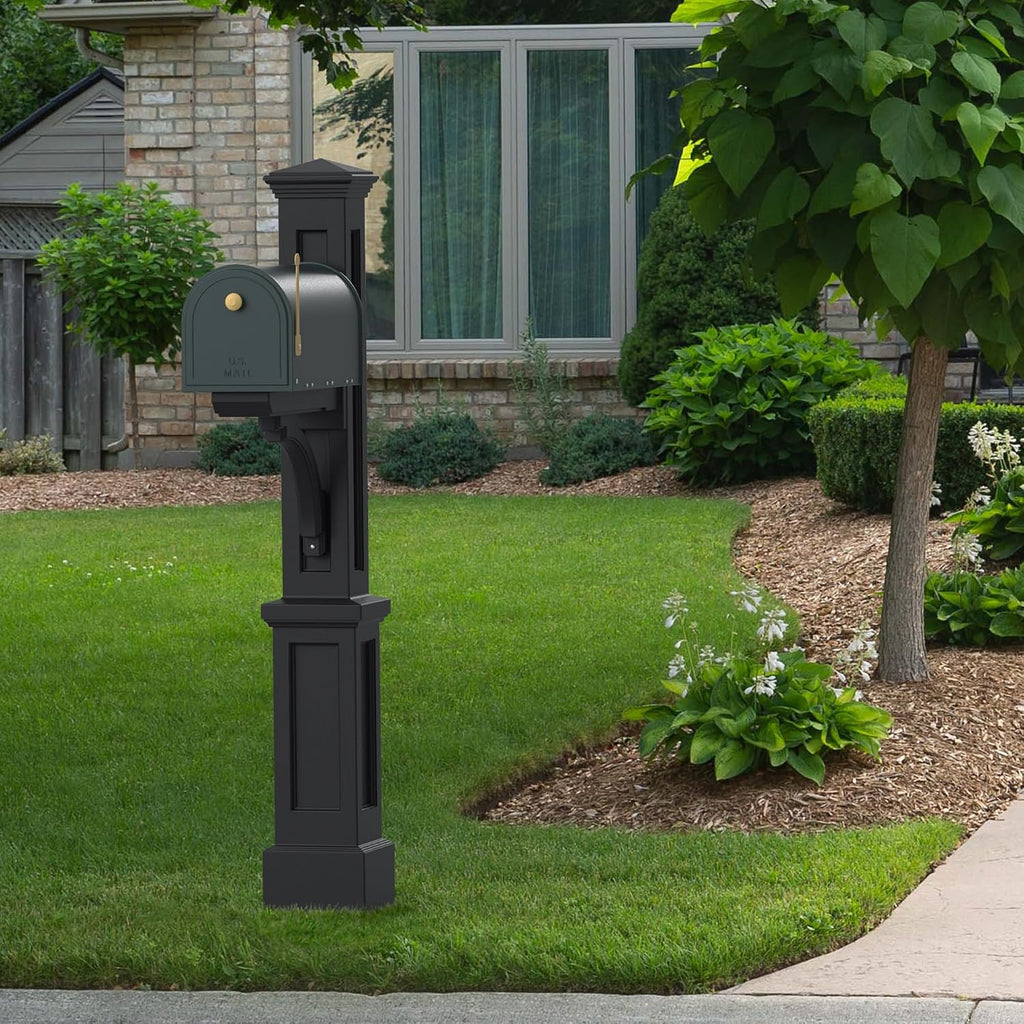 Mayne 580B00300 25x8 Black Newport Mail Post and Hillsborough 5593C-CG-10 Copper Galvanized Steel Large Capacity Post Mount Mailbox