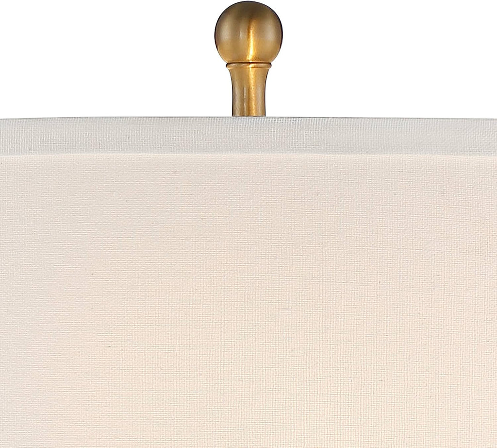 Vienna Full Spectrum Rolland Traditional Table Lamp with Square Riser 31.5' Tall Warm Antique Brass Glass Column 2-Light Off-White Drum Shade Living Room Bedroom House Bedside Nightstand Home