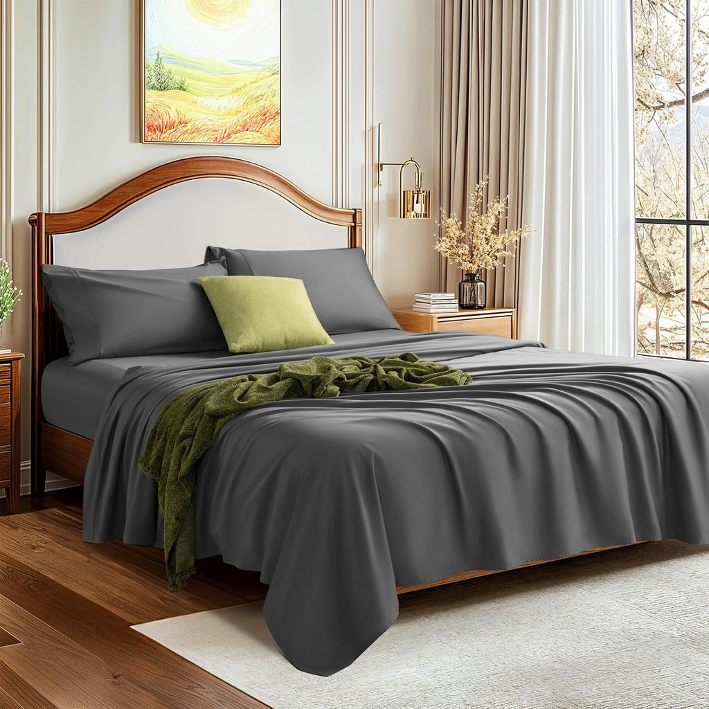 LBRO2M 1500 Thread Count Sheets 100% Egyptian Cotton Sheets Set King Size 16 Inches Deep Pocket Bedding 4 Piece Sets (King, Dark Gray)