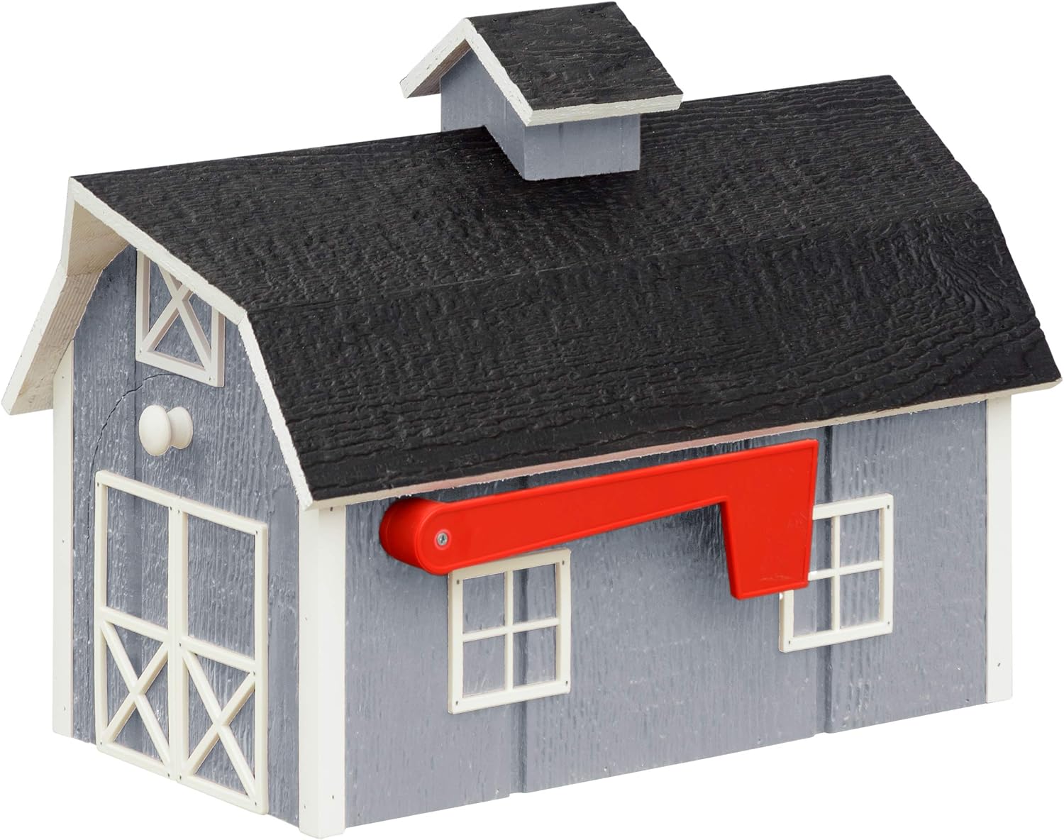 Amish Dutch Barn Painted Wooden Mailbox with Cupola (Cape Cod Gray with White Trim)