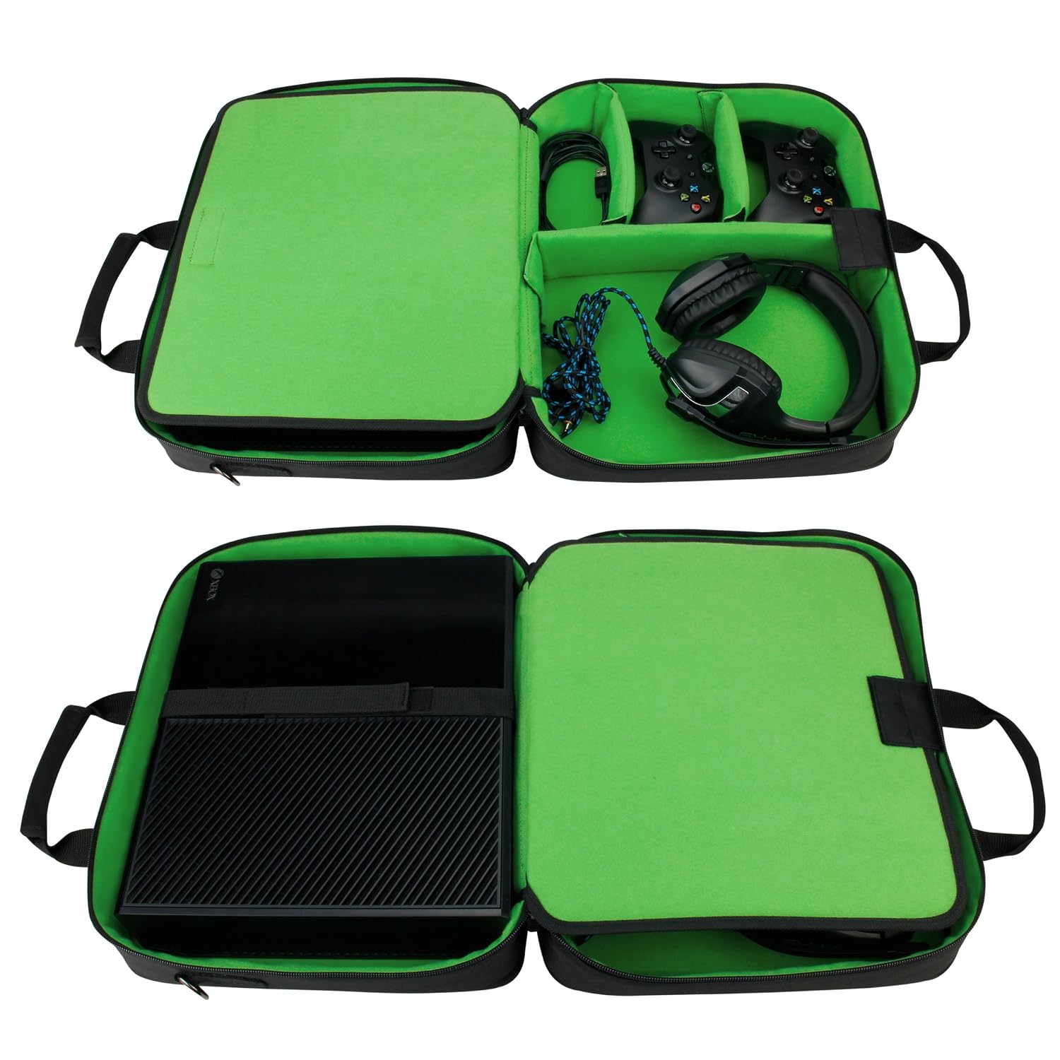 USA Gear Console Case (PS4 Blue, Xbox Green & Switch Red) Console Travel Bag Compatible with PlayStation 4 / Xbox One / Xbox 360 / Nintendo Switch Customizable Interior & Water Resistant Exterior