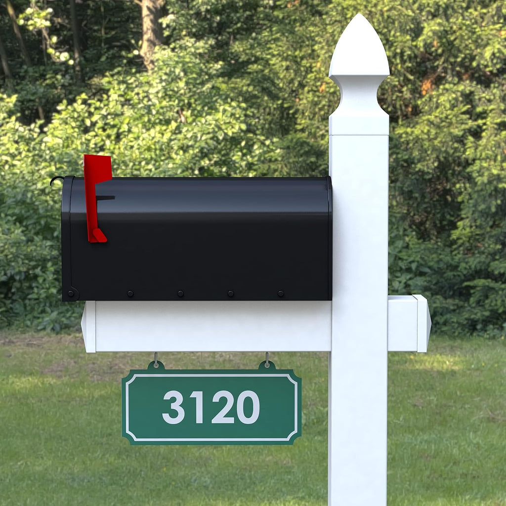 4Ever Products The Carmel Vinyl Mailbox Post System - Includes Black Steel Mailbox and Custom Street Address (Green)