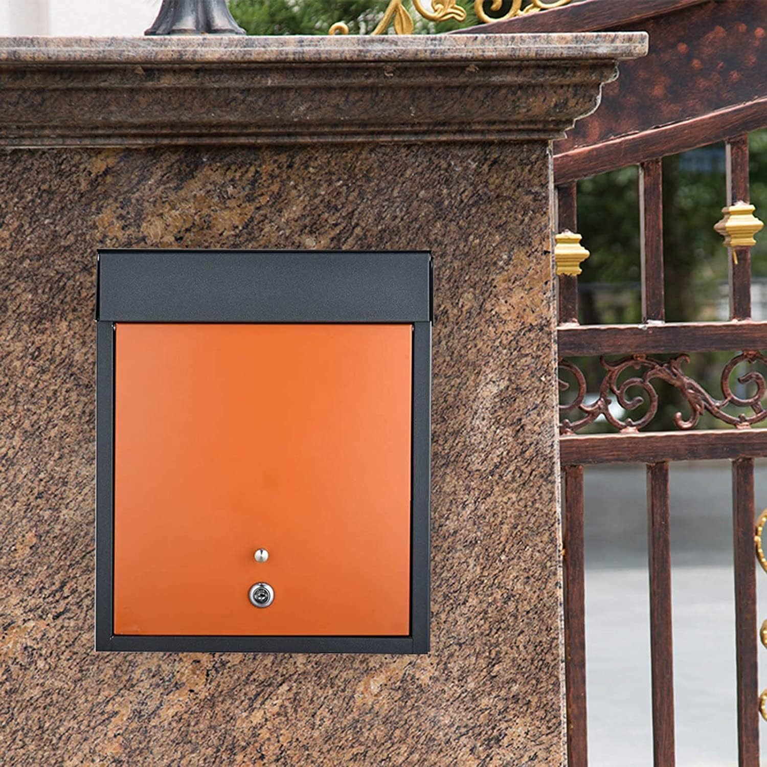 Suggestion Box Business Drop Boxes Donation Box Modern Large Mailbox for A4 Mail, Outside Wall Mount Locking Post Box, Metal Vertical Letter Drop Box for Home Residential Office Porch ( Color : Orange