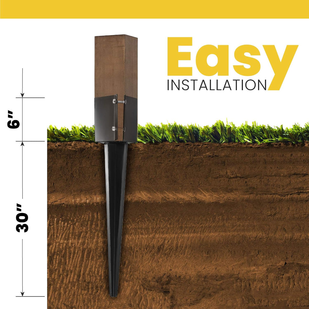 8 Pcs 36' Heavy Duty 4x4 Fence Post Anchor Ground Spike Metal Black Powder Coated - Mailbox Post Anchors. Length: 36 inches, Outer Dimension: 4' x 4' (Fit 3.5' x 3.5' Square Wood Post)