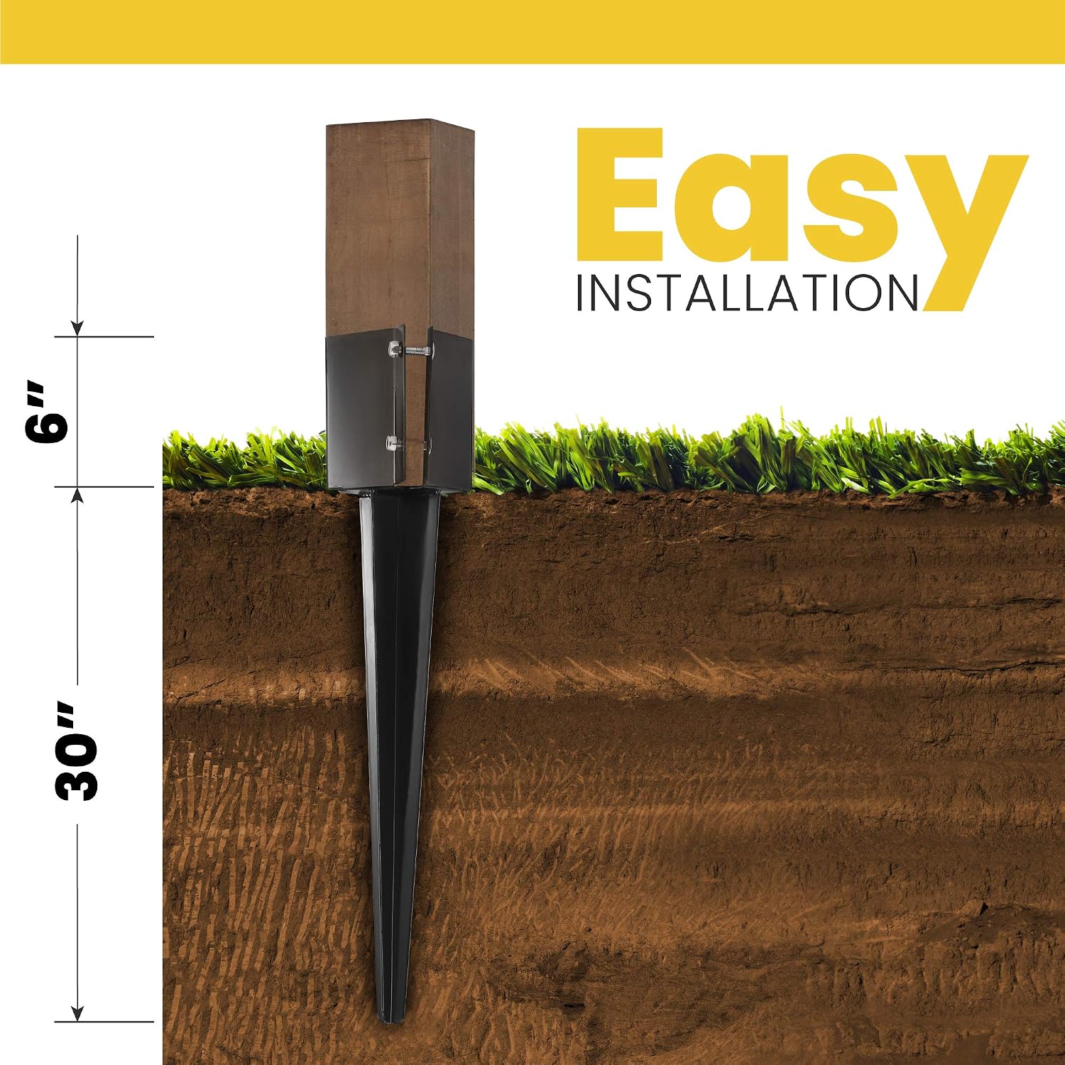8 Pcs 36' Heavy Duty 4x4 Fence Post Anchor Ground Spike Metal Black Powder Coated - Mailbox Post Anchors. Length: 36 inches, Outer Dimension: 4' x 4' (Fit 3.5' x 3.5' Square Wood Post)