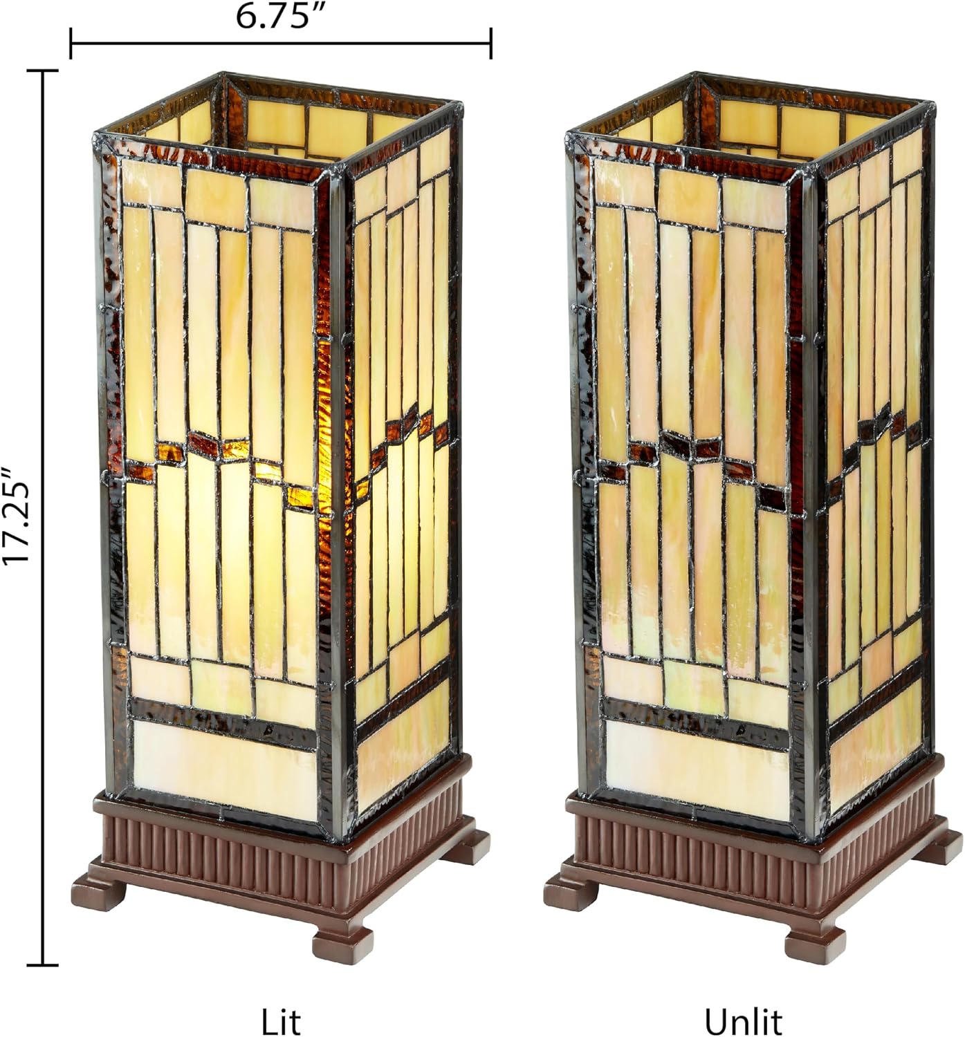 RIVER OF GOODS Rustic Stained Glass Table Lamp - 17.25' H - Vintage Table Lamp for Bedroom - Bedside Night Light Hurricane Lamp - Desk Lamps for Home Office - Tiffany Style