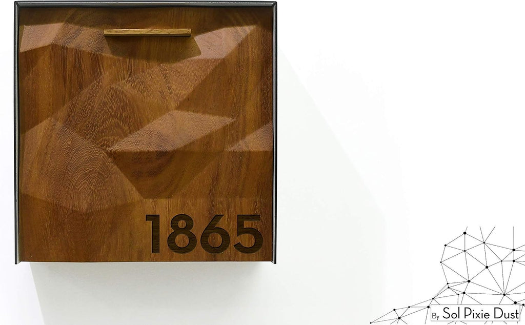 Wall Mounted Mailbox 3D - Solid Iroko Wood Door with Laser Engraved, Brushed Silver Aluminum (ACP) Body - Modern Design - Custom Mailbox - Postbox - Letterbox - Mailnest Type 1