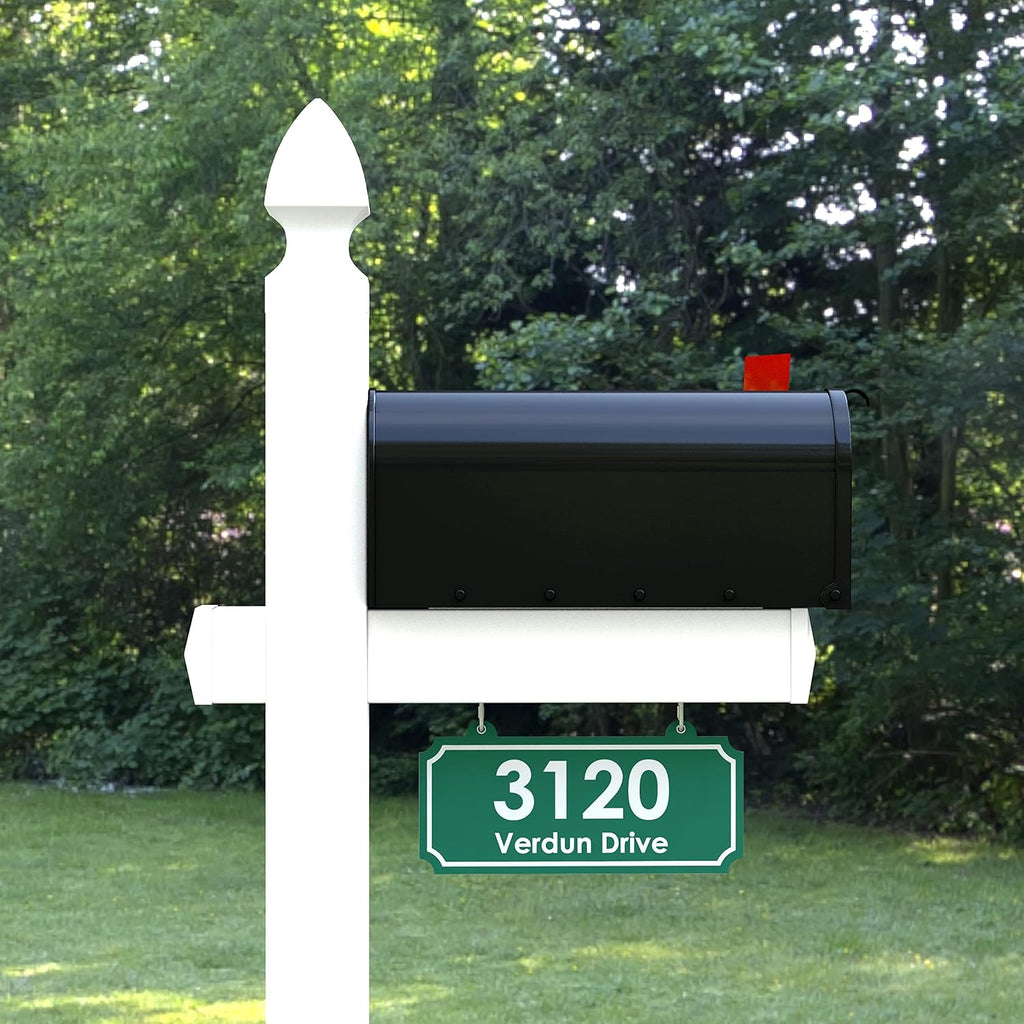 4Ever Products The Carmel Vinyl Mailbox Post System - Includes Black Steel Mailbox and Custom Street Address (Green)