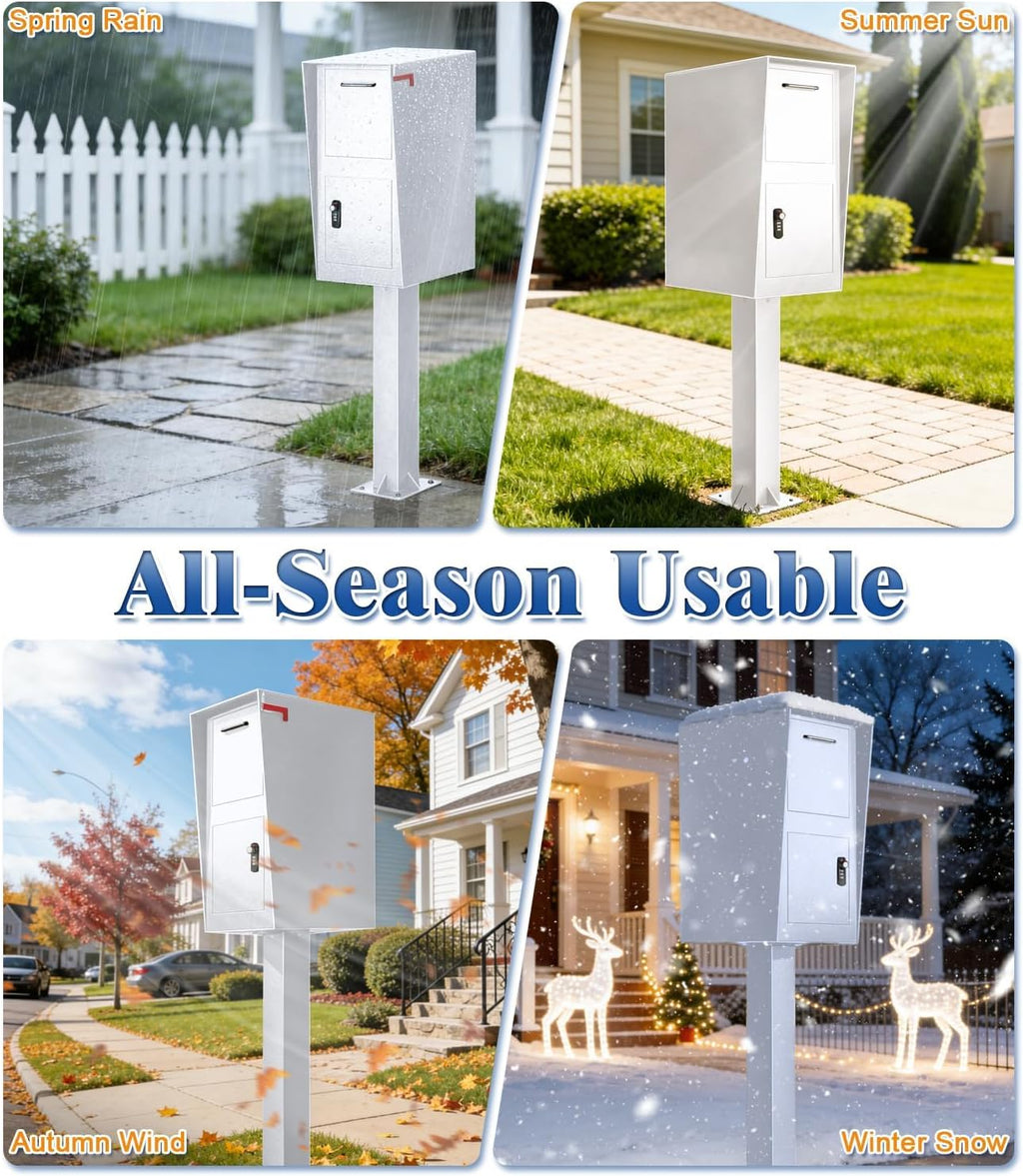 Post-Mount Mailbox, Mailboxes for Outside Weather Resistant, Large Outdoor Mailboxes, Mail Manager Curbside Locking Security Mailbox, Galvanized Steel Heavy Duty Mailbox, Easy to Instal (White)