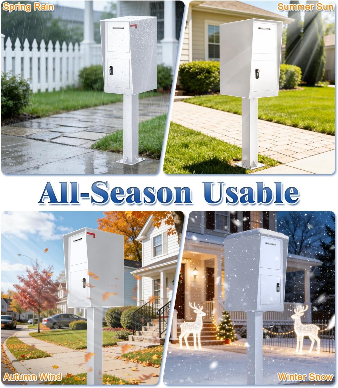 Post-Mount Mailbox, Mailboxes for Outside Weather Resistant, Large Outdoor Mailboxes, Mail Manager Curbside Locking Security Mailbox, Galvanized Steel Heavy Duty Mailbox, Easy to Instal (White)