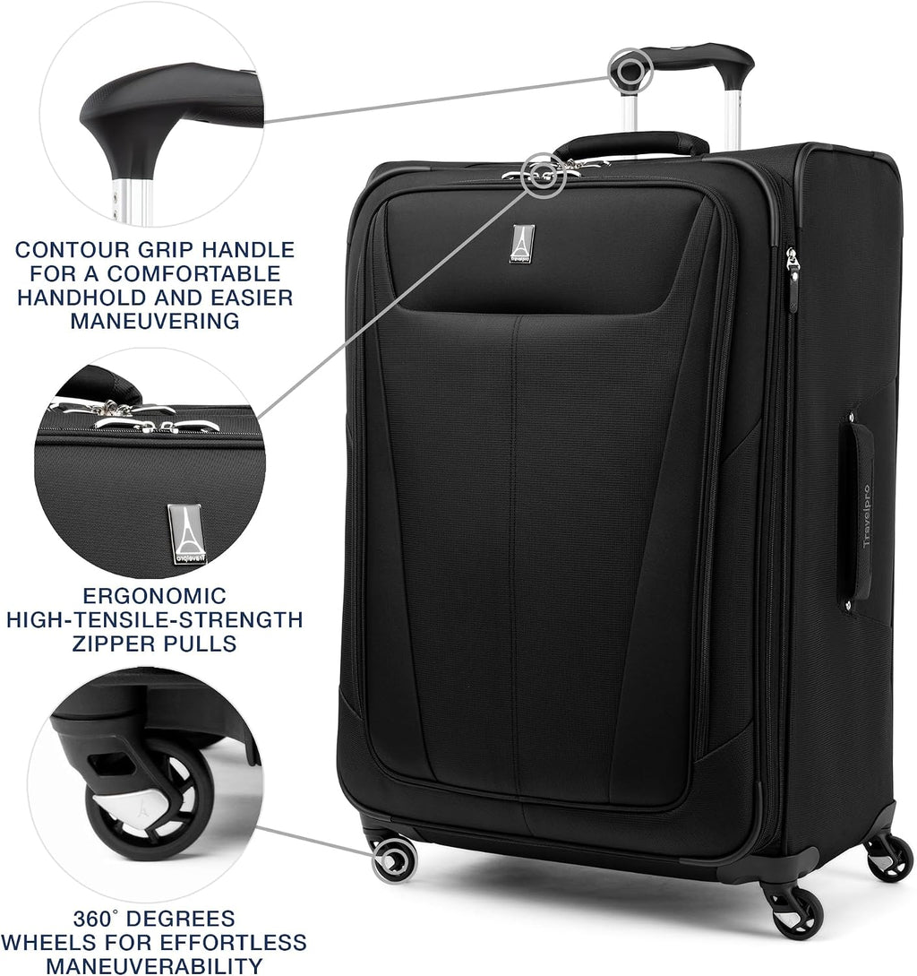 Travelpro Maxlite 5 Softside Expandable Luggage with 4 Spinner Wheels, Lightweight Suitcase, Men and Women, Black, Checked-Large 29-Inch