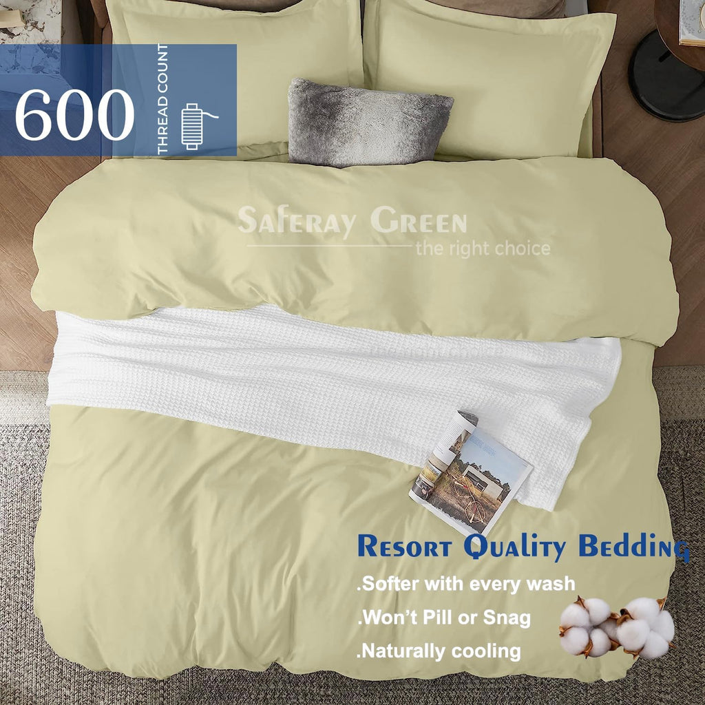 Ivory Duvet Cover Set Oversized Queen Size 1 Duvet Cover with 2 Pillow Shams 3-Pc Comforter Cover with Zipper Closure & Corner Tie 100% Egyptian Cotton Cover (98x98 Inch, Ivory)