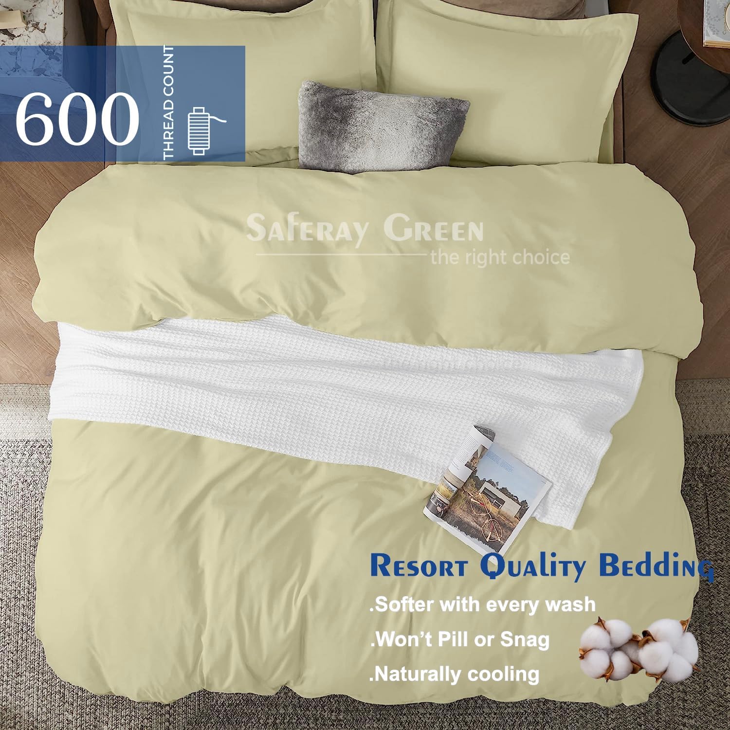 Ivory Duvet Cover Set Oversized Queen Size 1 Duvet Cover with 2 Pillow Shams 3-Pc Comforter Cover with Zipper Closure & Corner Tie 100% Egyptian Cotton Cover (98x98 Inch, Ivory)