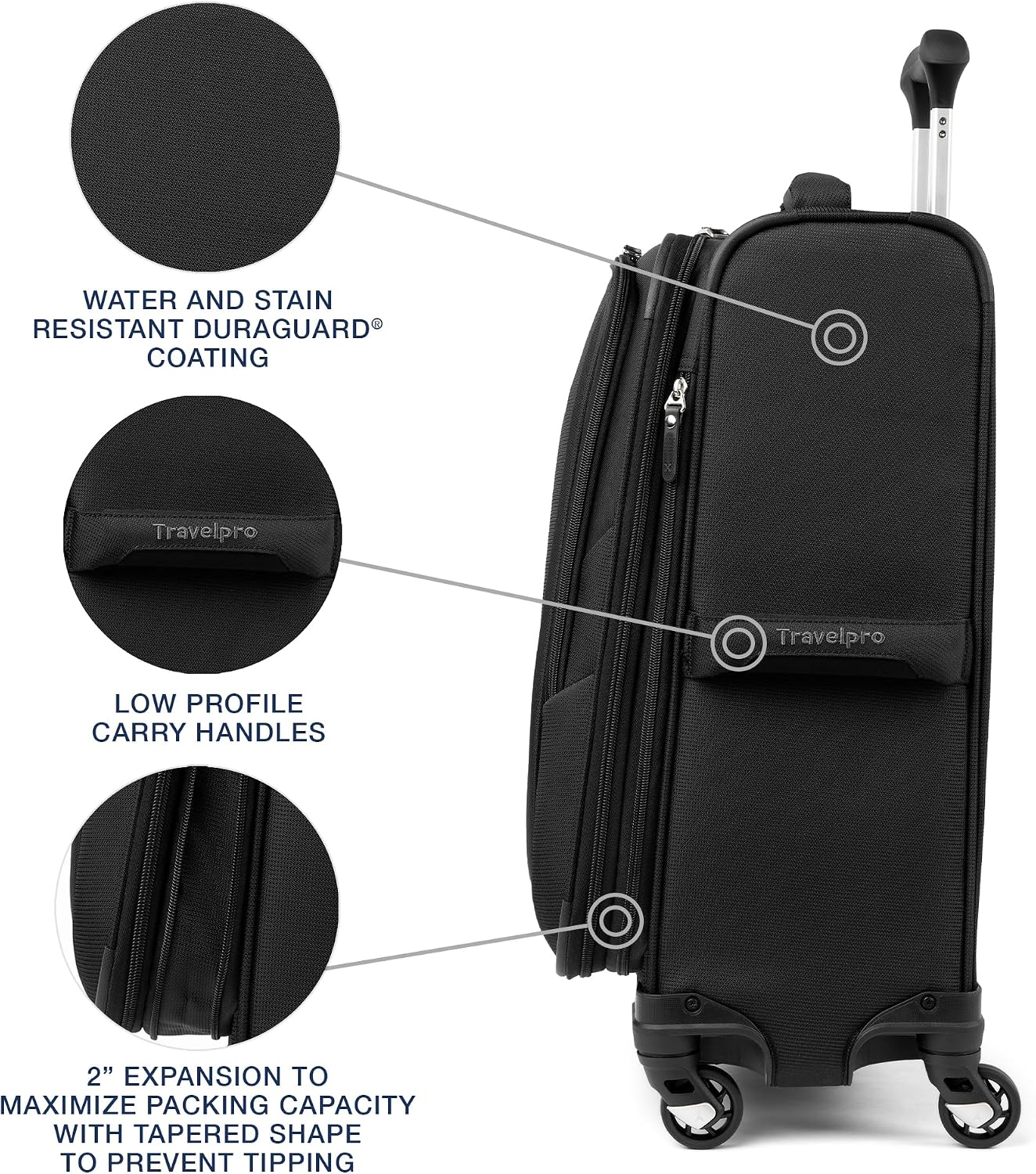 Travelpro Maxlite 5 Softside 2pc Set Expandable Carry On Luggage with 4 Spinner Wheels/Soft Underseat Tote, Lightweight Suitcase, Men and Women, Black