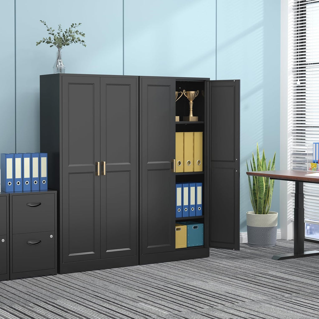 60' Tall Metal Pantry Cabinet, Black Kitchen Pantry Storage Cabinet with Doors and 3 Adjustable Shelves, Cupboard for Kitchen, Dining Room, Living Room, Bathroom