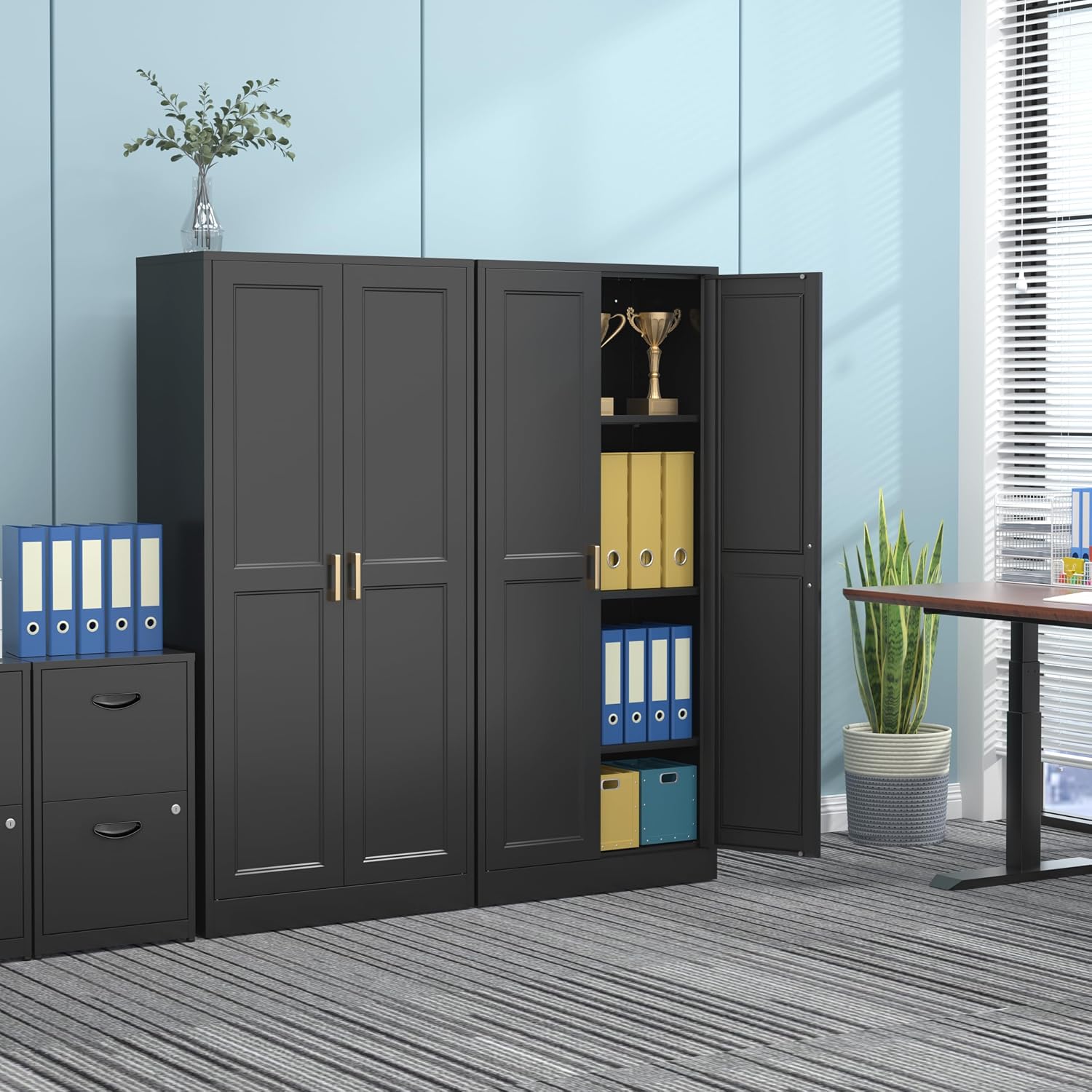 60' Tall Metal Pantry Cabinet, Black Kitchen Pantry Storage Cabinet with Doors and 3 Adjustable Shelves, Cupboard for Kitchen, Dining Room, Living Room, Bathroom