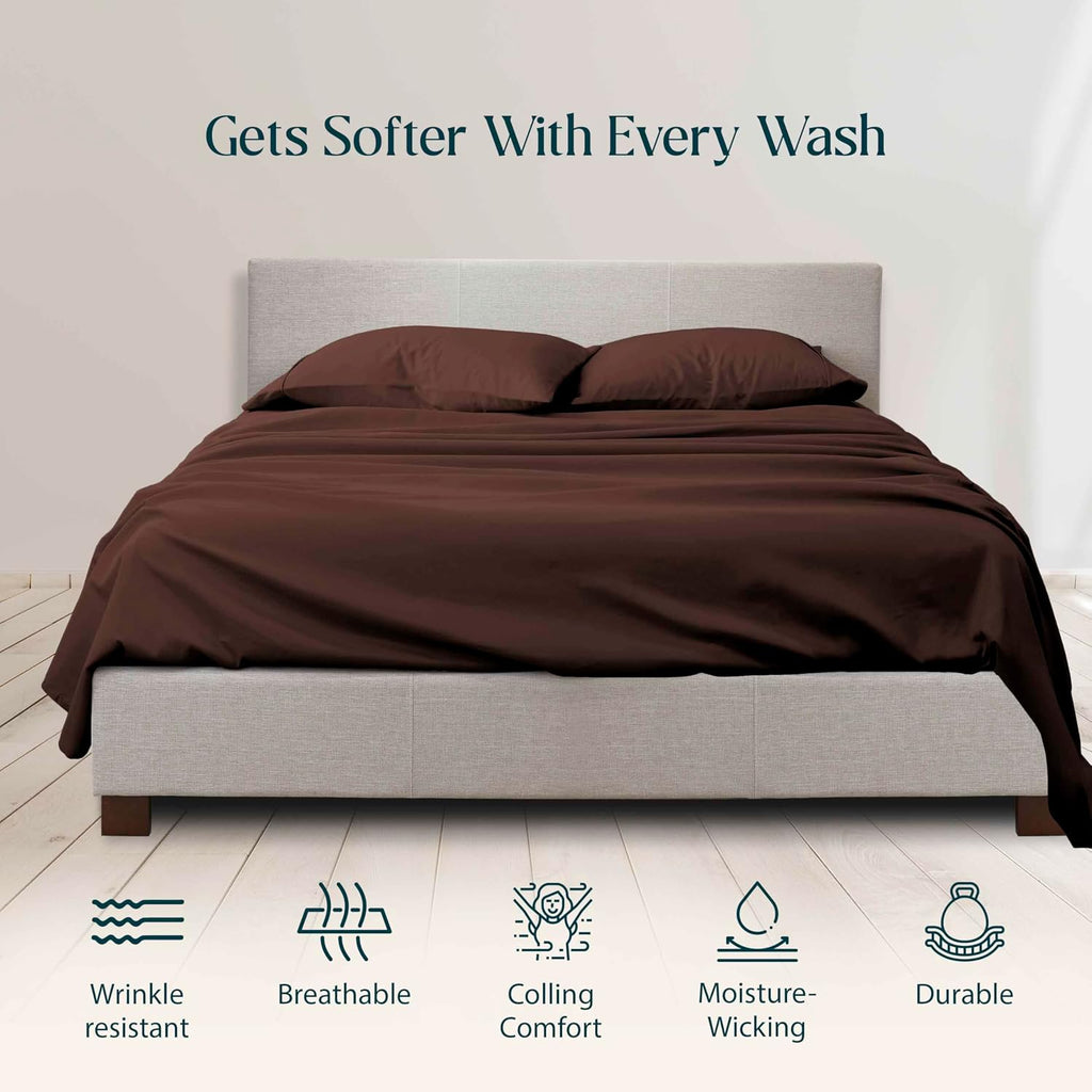 1000 Series - 100% Egyptian Cotton Sheet Set Soft & Comfy Breathable Hotel Quality Luxury Bedding -Queen Size Fits Mattress Up to 18-20' Deep (Solid, Chocolate)