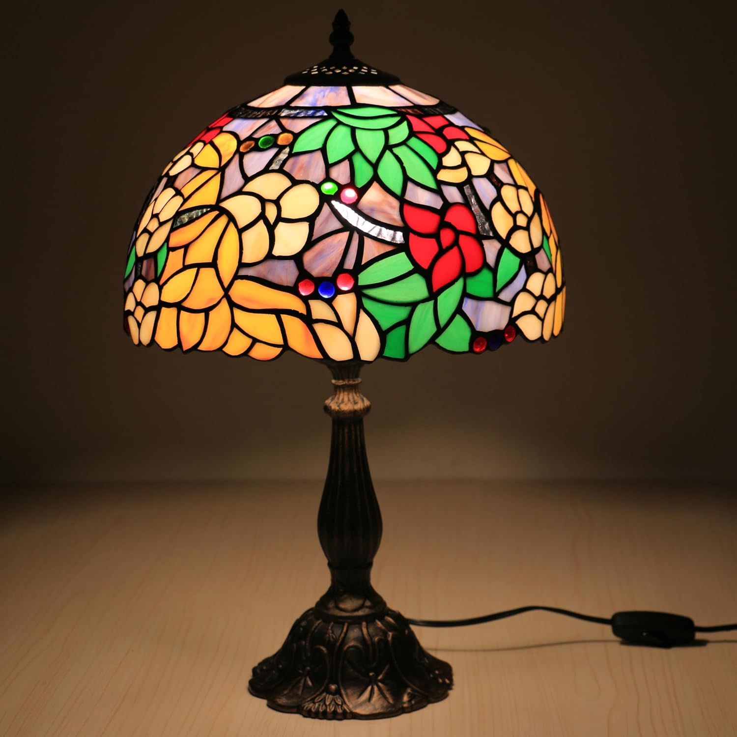 Tiffany Table Lamp for Living Room,Camellia Flower Stained Glass Lamp Shades for Bedside Nightstand Table LampsW/LED Bulb,12X12X19 Inch Tall Home Office Reading Dining Room Desk Lamps