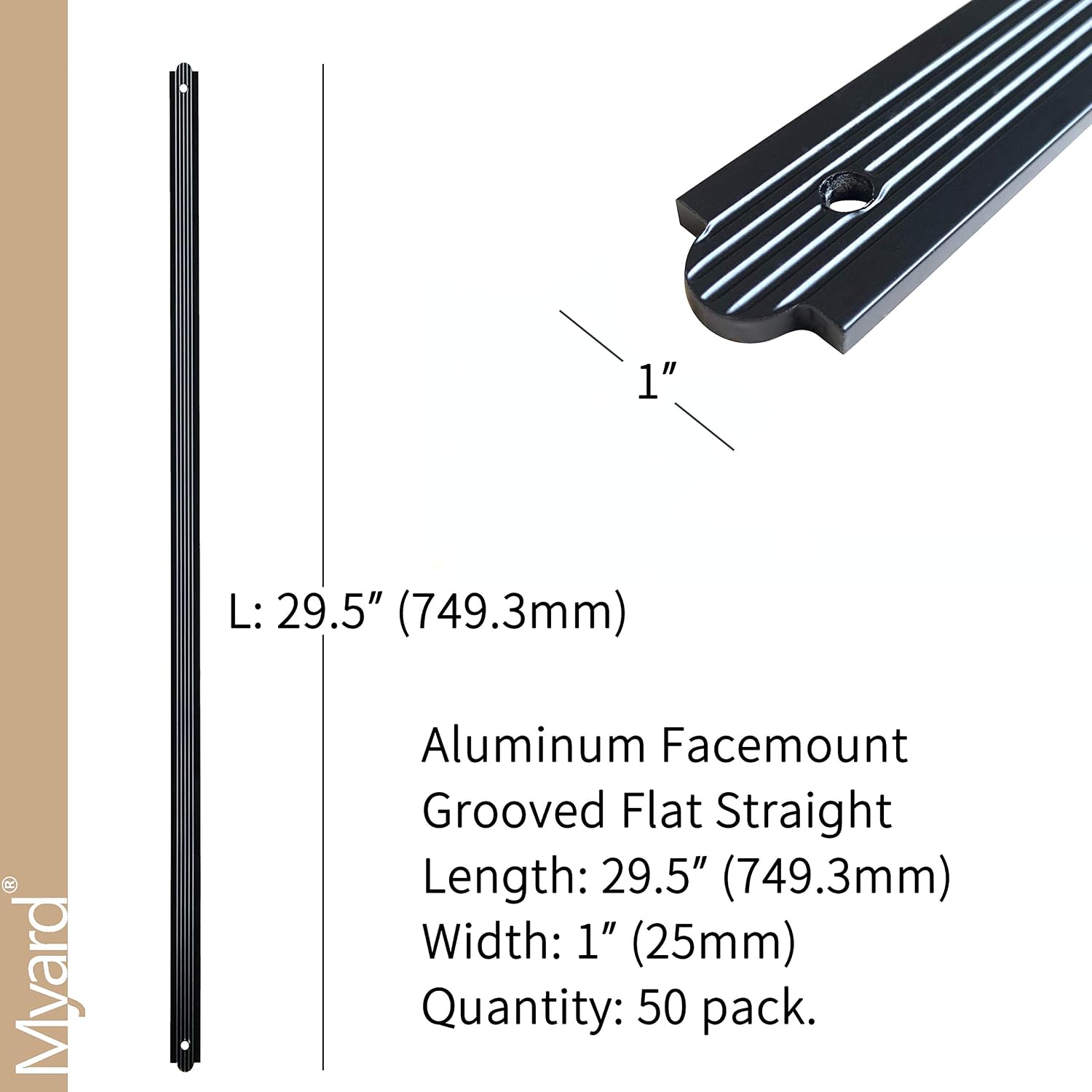 Myard 29-1/2 Inches Grooved Flat Straight Aluminum Deck Balusters Furniture with Screws for Wood Composite Facemount Deck Railing (50-Pack, Matte Black)