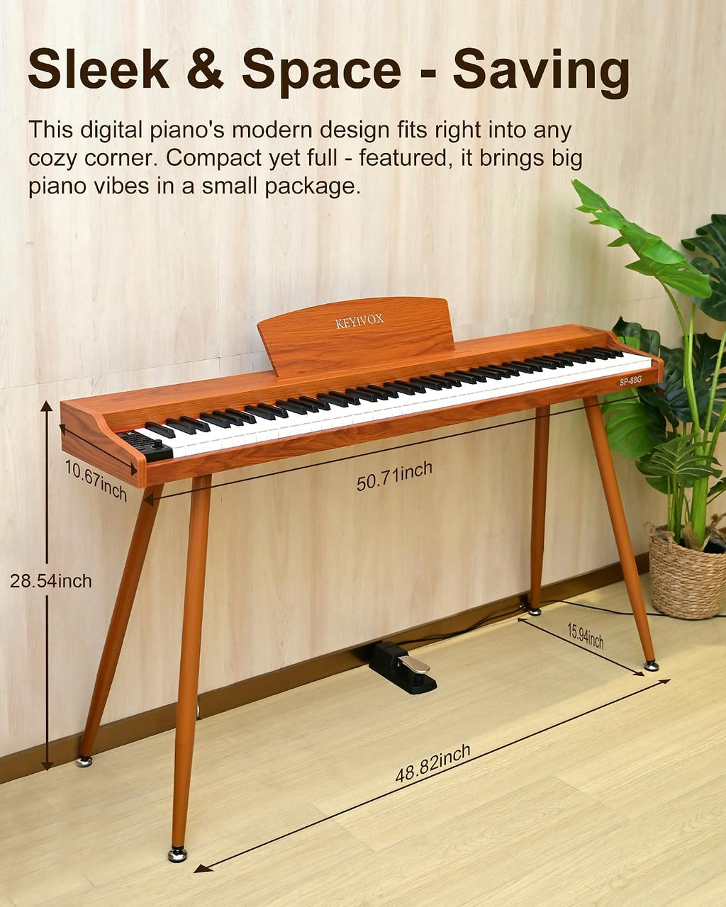SP88G Digital Piano Keyboard with Stand & Sustain Pedal, 88 key Semi Weighted Electric Piano for Beginners and Adults, 800 Tones, 600 Rhythms, 80 Demo Songs with Headphones, USB-MIDI