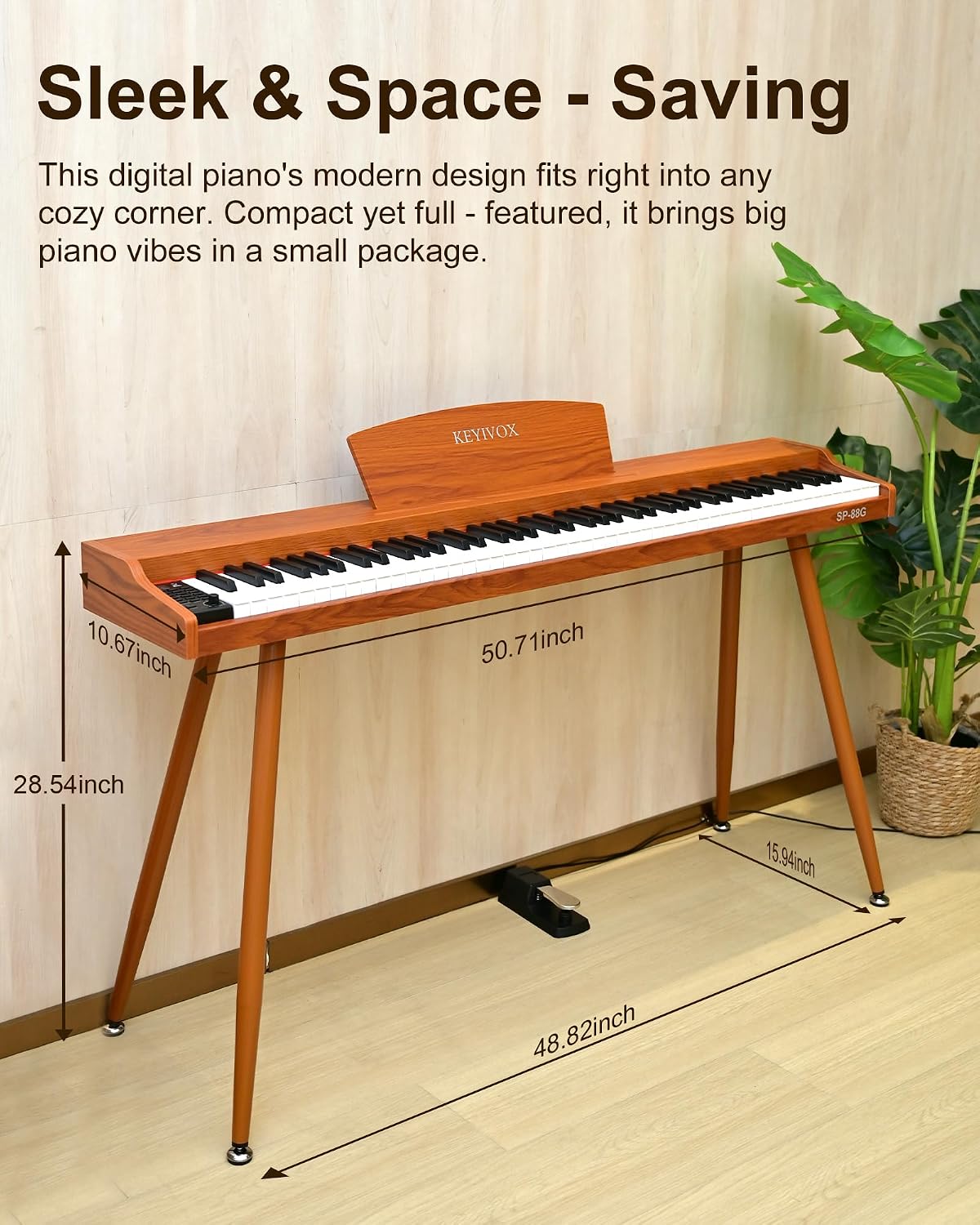 SP88G Digital Piano Keyboard with Stand & Sustain Pedal, 88 key Semi Weighted Electric Piano for Beginners and Adults, 800 Tones, 600 Rhythms, 80 Demo Songs with Headphones, USB-MIDI