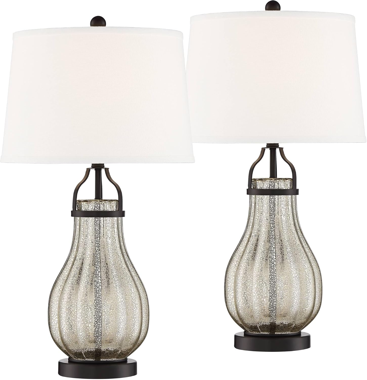 Franklin Iron Works Arian 27 1/2' Tall Modern Table Lamps Set of 2 Oil Rubbed Bronze Finish Metal Mercury Glass White Shade Living Room Bedroom Bedside Nightstand House Office Home Reading