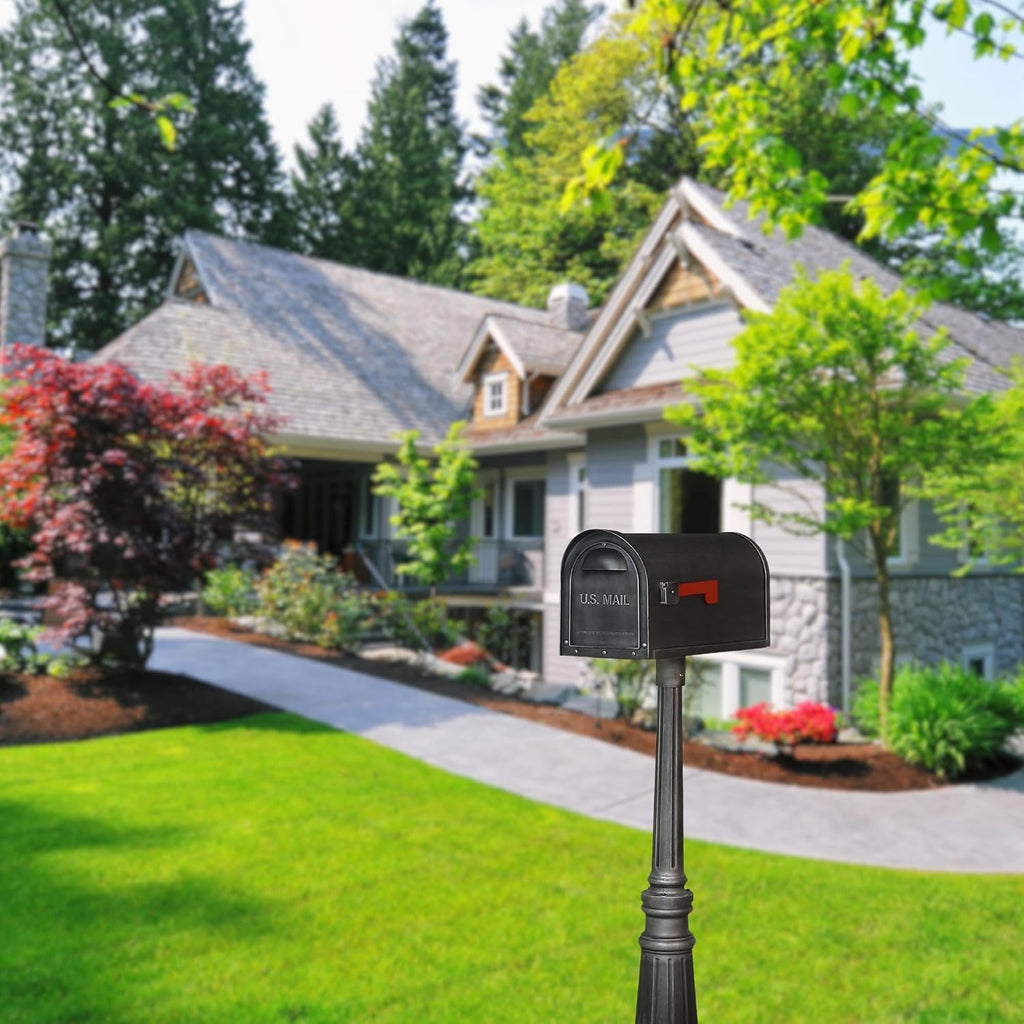 Special Lite Classic Curbside Mailbox with Tacoma Post - Swedish Silver Aluminum Mailbox with Post - SCC-1008_SPK-591-SW