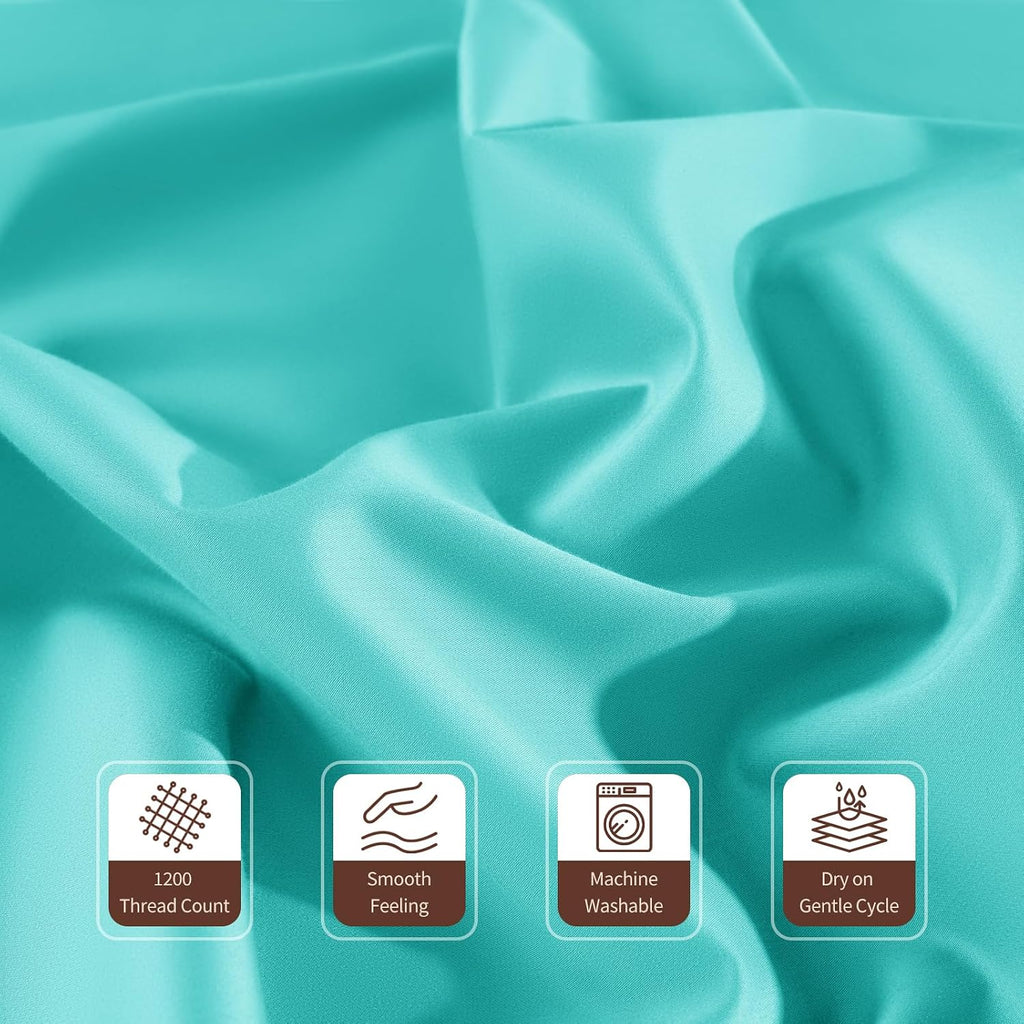 100% Cotton Sheet Sets King Size Bed Sheets 1200 TC Egyptian Cotton Sheets 4 pcs Lake Green Bedding Sets with 16' Deep Pocket All Season (Lake Green, King)