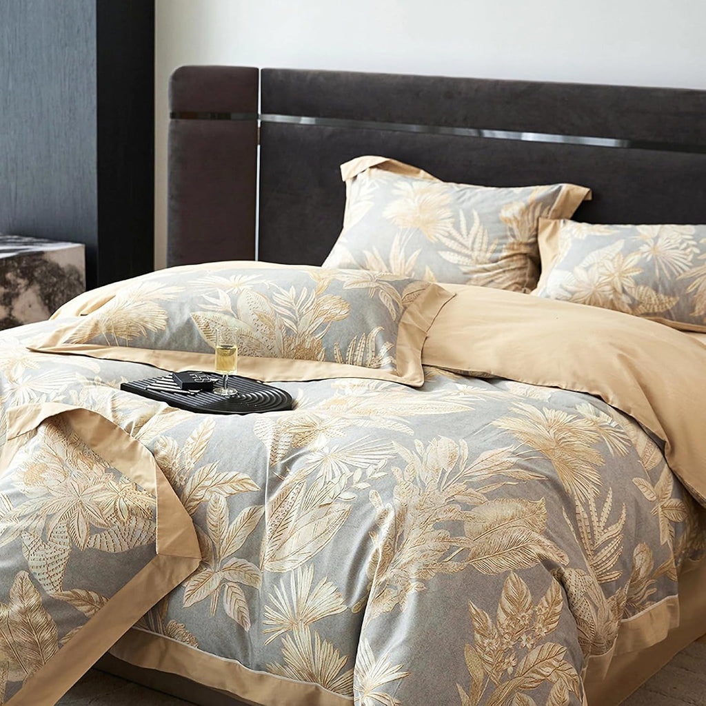 100% Cotton Duvet Cover King Size Set, Luxury Reversible Botanical Floral Patterned, Soft Breathable & Skin-Friendly Bedding for All Season Comfort, 3 Pieces (104'x90')