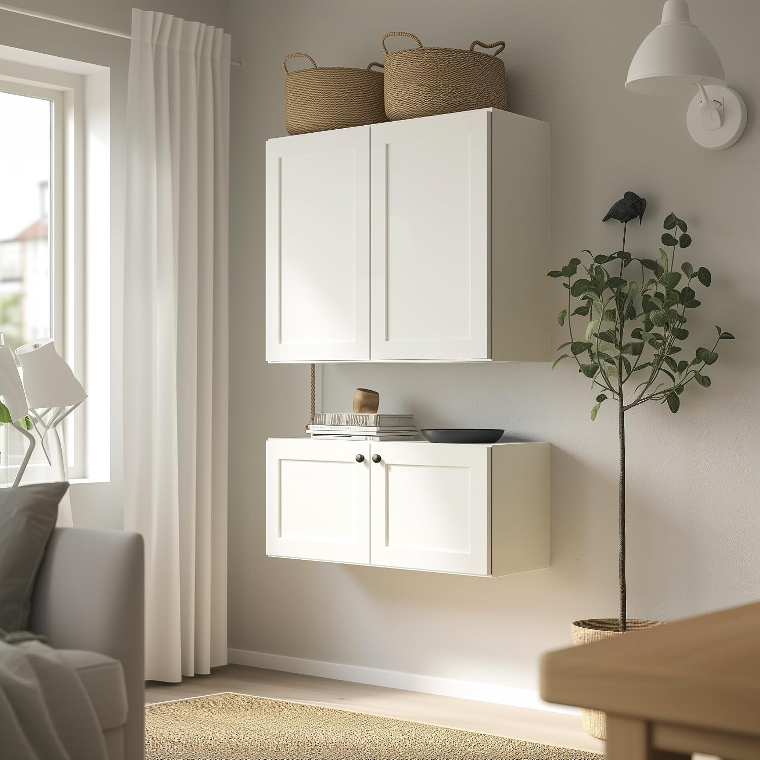 Solid Wood Wall-Mounted Medicine Cabinet, Kitchen Wall - Cabinet, Bathroom Medicine Cabinet Wall Mounted with Adjustable Shelves, 2 Doors Wall Calbinet (White, 24' W x 36' H x 12' D)