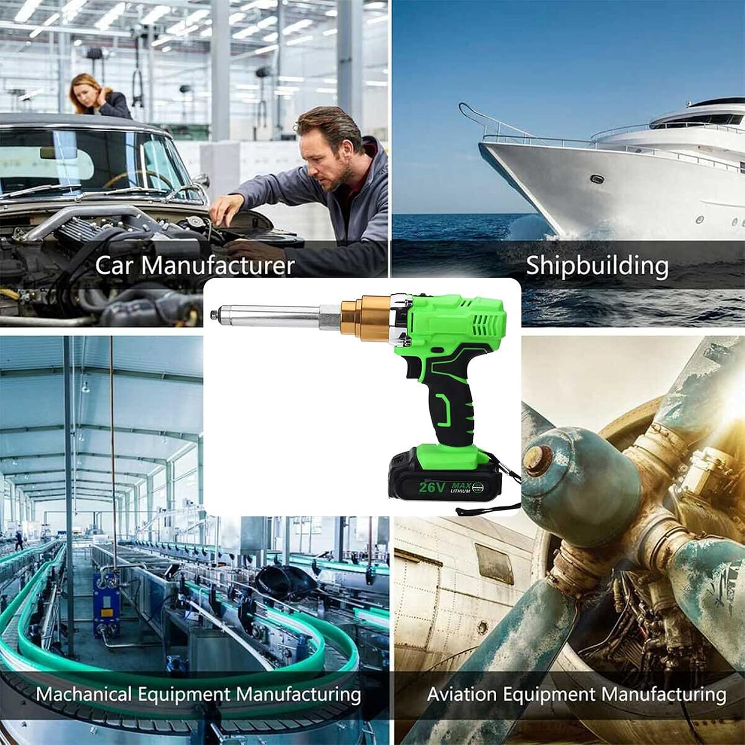 26V Cordless Electric Rivet Gun, 2.4Mm-5.0Mm Portable Rechargeable Blind Riveter with Led Light 2* Battery