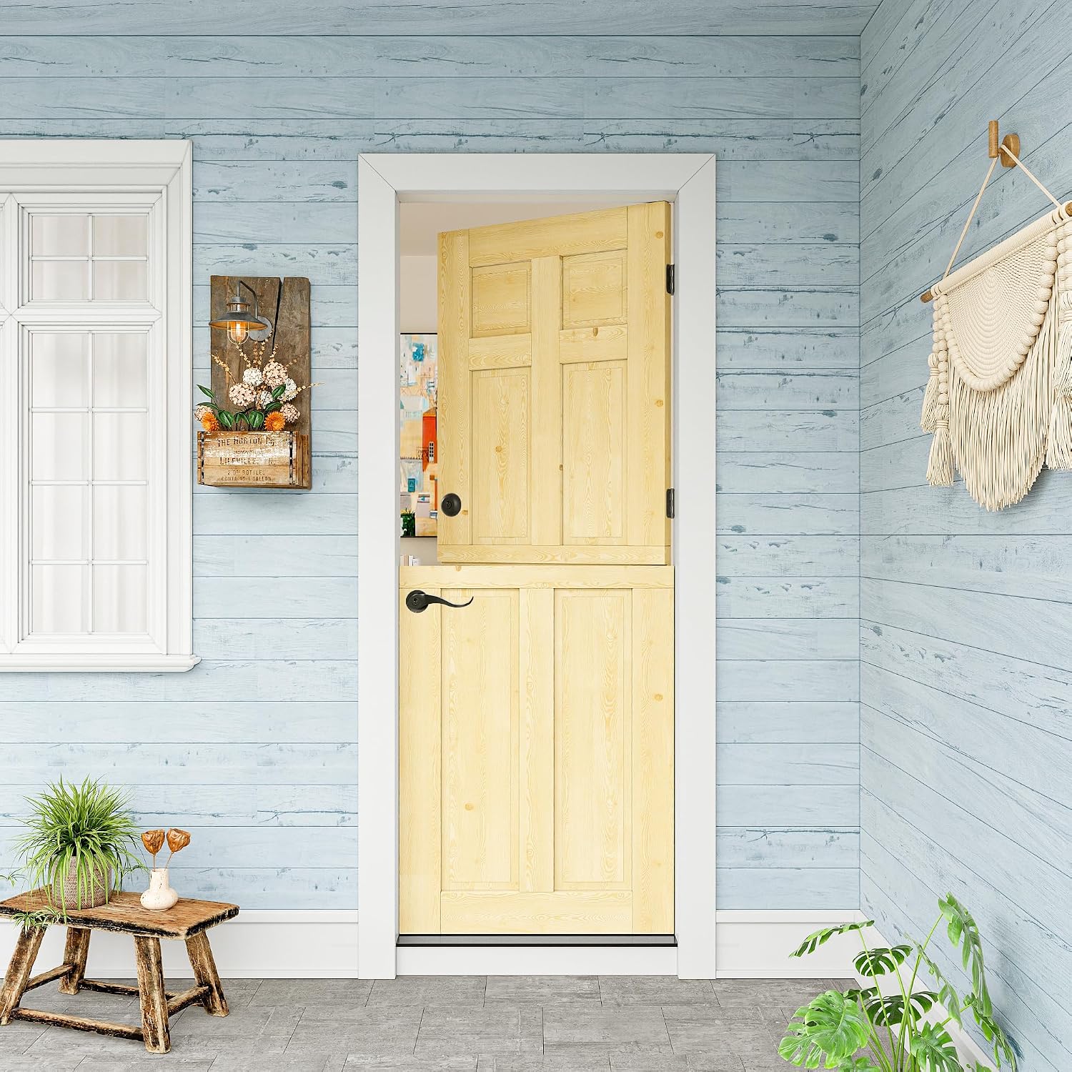 32' x 80' Exterior Dutch Entry Door (Front/Outside) - 1.75' Solid Pine with 6 Panels, Half Panel,Interior Doors Slab for Home Entryway/Back w/4 Hinges+1 Latch +1 Slab+1 Lock Set