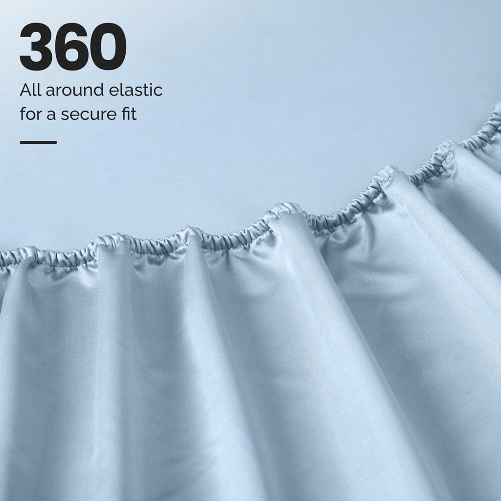 Superior Egyptian Cotton 4 Piece Sheet Set, Luxury 1000 Thread Count, Modern Design, Sustainable Sheets, Basics, Solid, Deep Pocket Fitted Sheet, Flat Sheet, Pillowcases, California King, Light Blue