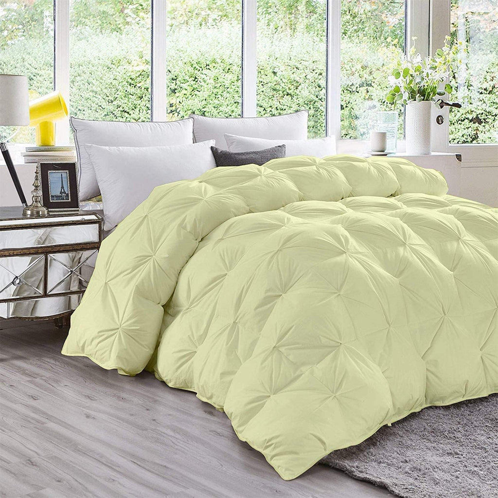 Ivory Solid Light Weight Pinch Pleated Down Comforter- Oversized Queen Size 98 x 98 Inches 1 Piece All-Season Duvet Insert, 500 GSM With Corner Tabs 100% Egyptian Cotton- ( Ivory Solid )