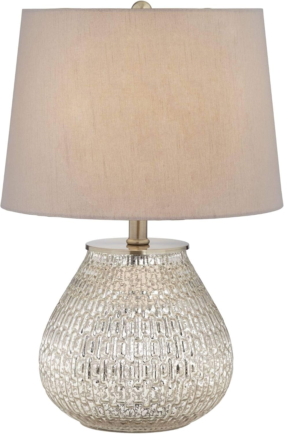 360 Lighting Zax Country Cottage Small Accent Table Lamp 19 1/2' High Teardrop Silver Mercury Glass Gray Fabric Drum Shade Decor for Bedroom House Bedside Nightstand Home Office Reading