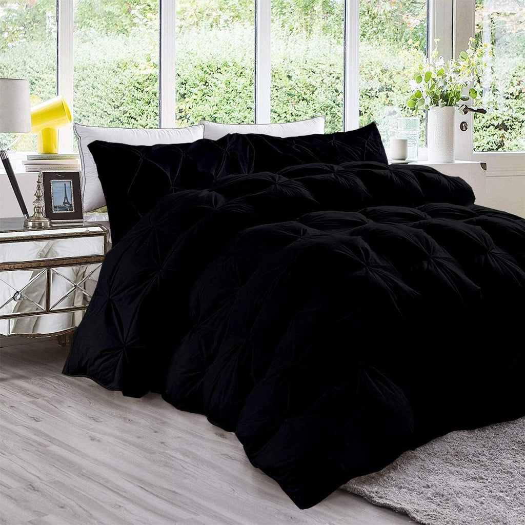 Pinch Pleated Soft 400 GSM All Season Black 5 Piece Queen Size Comforter Set (Comforter + 4 Pillowcases) 600 Series Egyptian Cotton Comforter Bedding Set