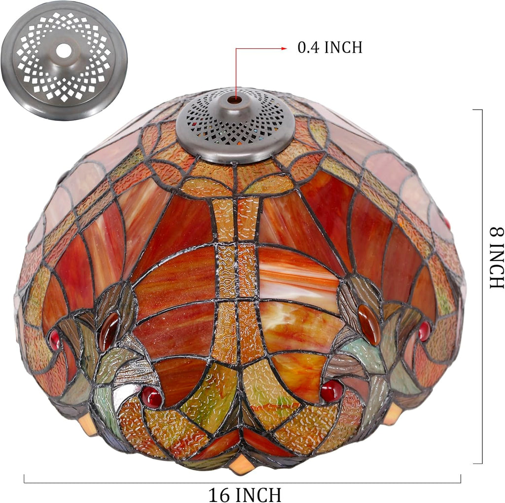 Large Tiffany Lamp Shade Replacement Only 16Inch Stained Glass Lampshade Fit For Table Lamps FLoor Lamp Ceiling Fixture Pendant Hanging Light Home Office Decoration (Red)