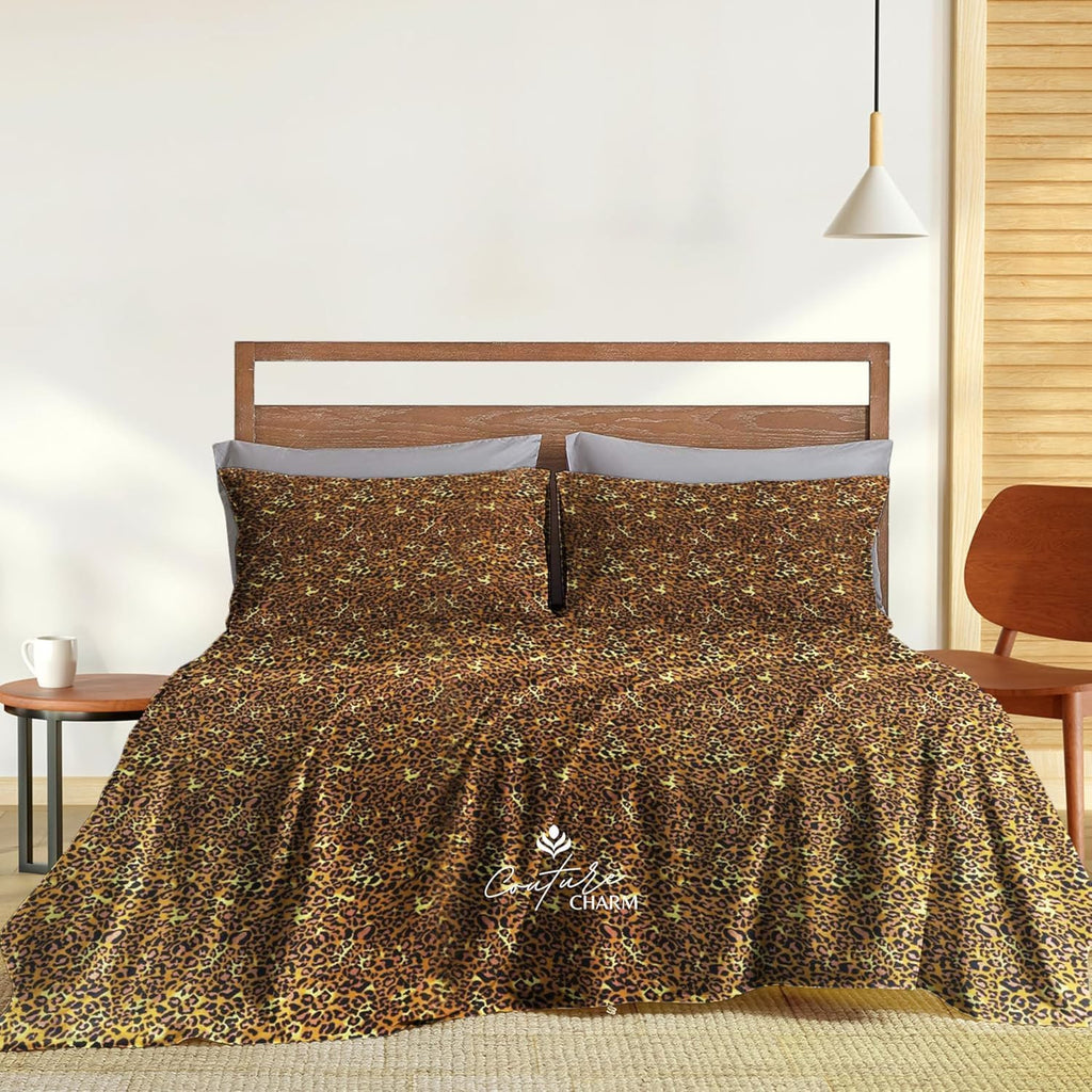 Queen Size 1000 Thread Count 100% Egyptian Cotton Sheet Set, 4-Piece, Sateen Weave, with 10-12' Deep Pocket Snug Fit (Leopard Print)