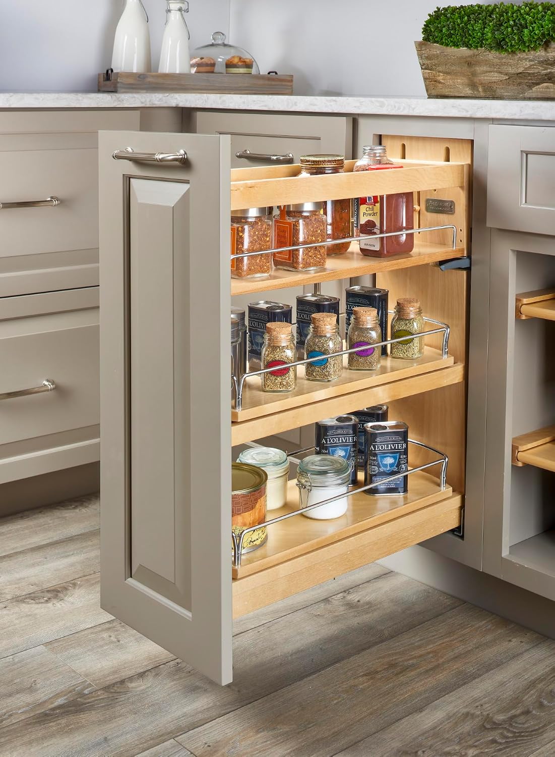 Rev-A-Shelf Wood Base Cabinet Swivel Pullout Organizer w/Soft-Close