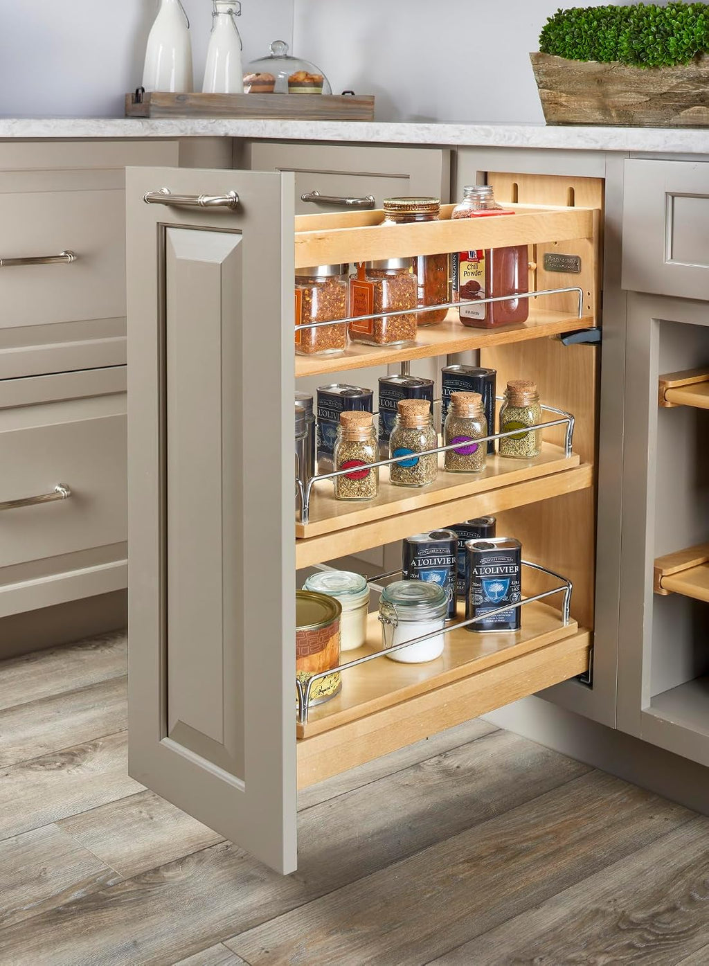 Rev-A-Shelf Wood Base Cabinet Swivel Pullout Organizer w/Soft-Close