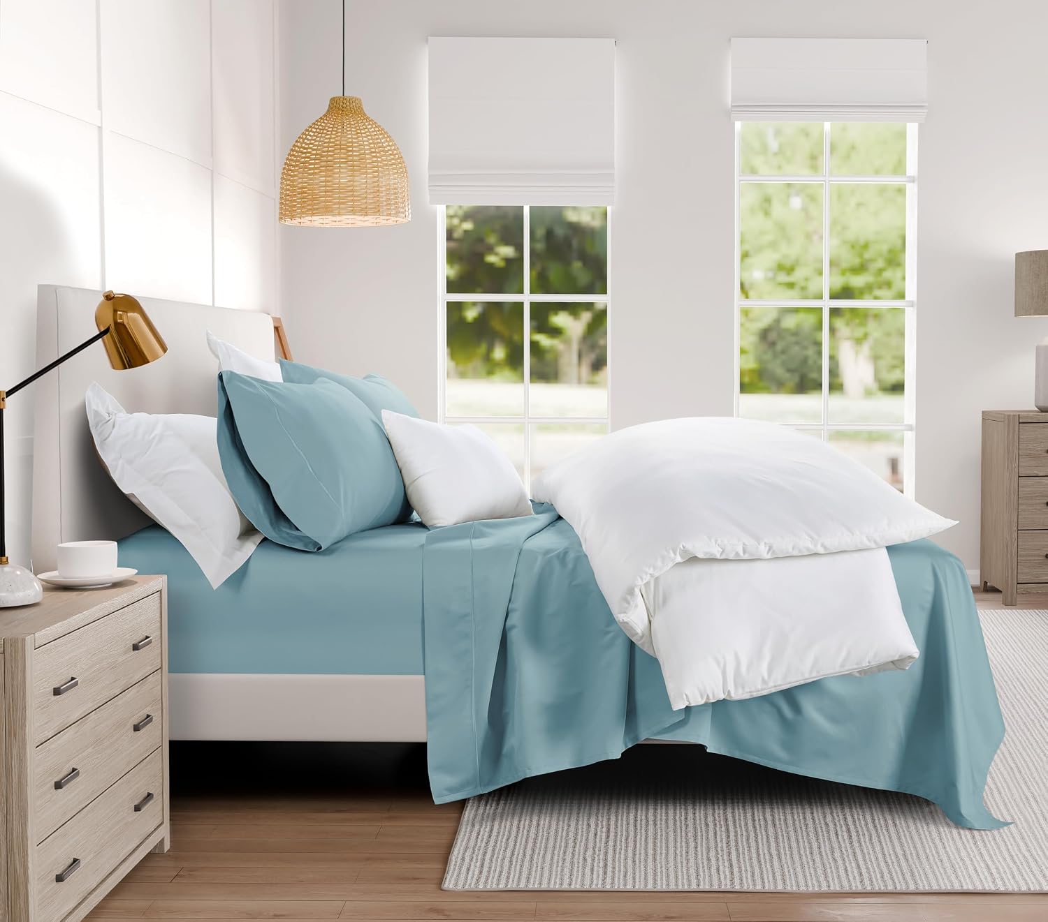 100% Cotton Sheets Queen Size Set- 1000 Thread Count Queen Size Sheets Set, Luxury Hotel Sheets, Soft & Smooth Sateen Weave, Cooling Sheets, 15' deep fitted sheets queen size- French Blue
