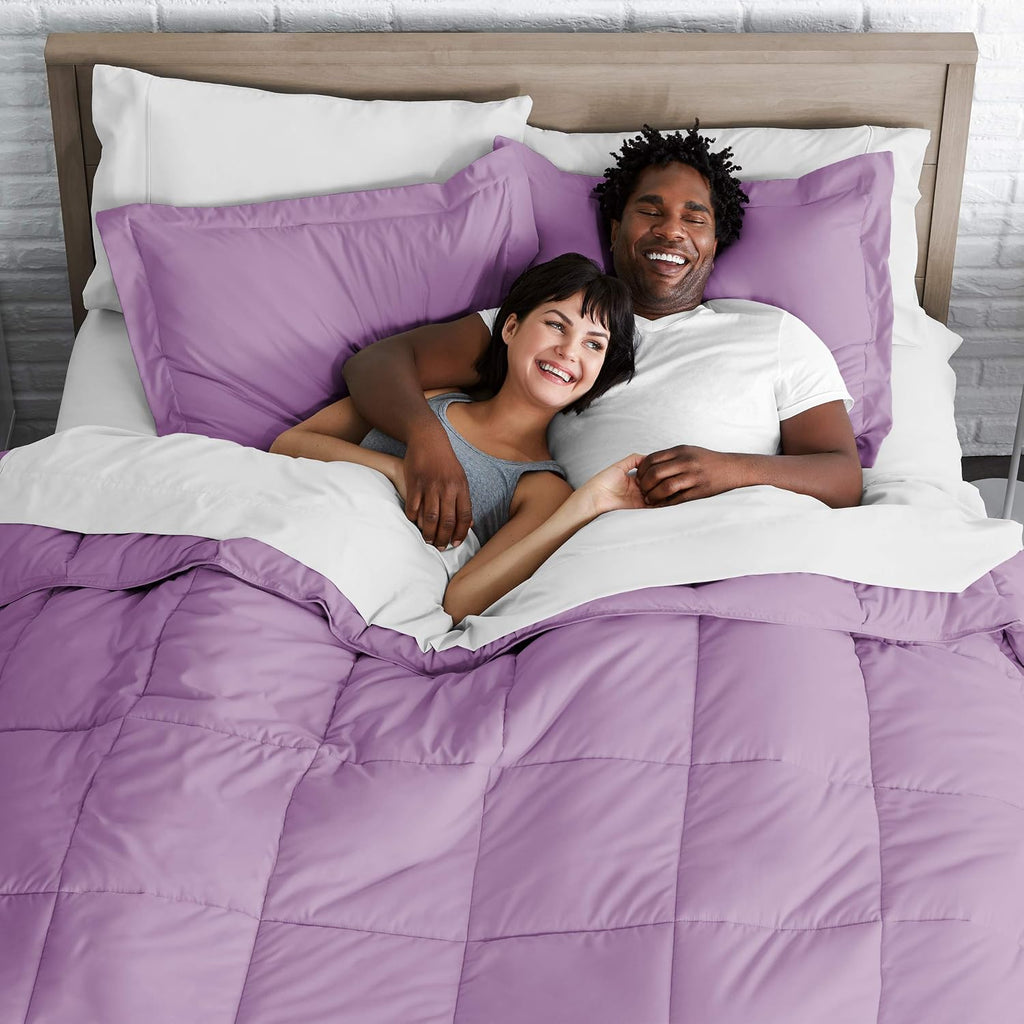 Oversized Queen All-Season Cooling Warmth Comforter Set – 3 Piece Bedding – 100% Egyptian Cotton, Long-Staple & Silky Soft – Luxury Hotel-Quality Duvet Insert – Machine Washable - Lilac