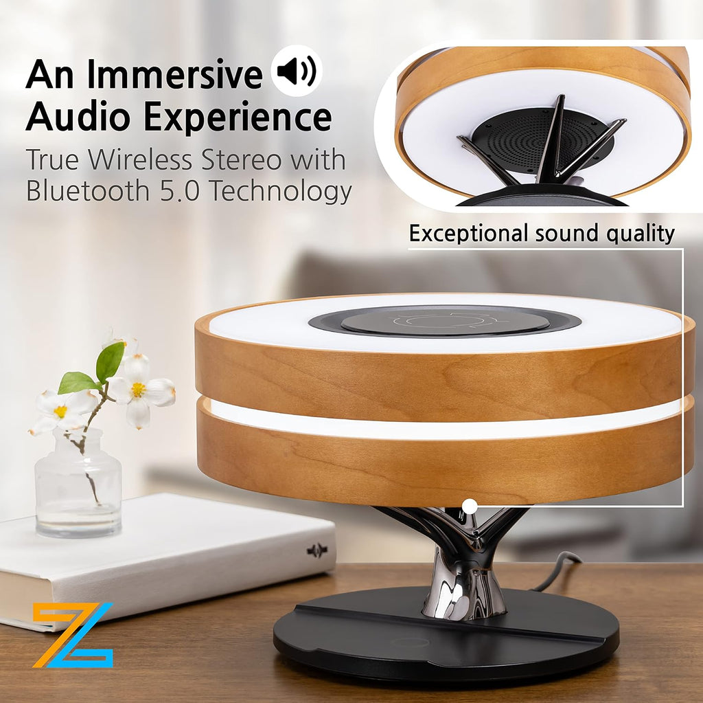 Dawn Lamp Modern Desk Lamp Multifunctional with Adjustable Light Settings, TWS Bluetooth Speaker, Wireless Charger, Touch Controls, for Home Office, Dorm Decor, Bedroom