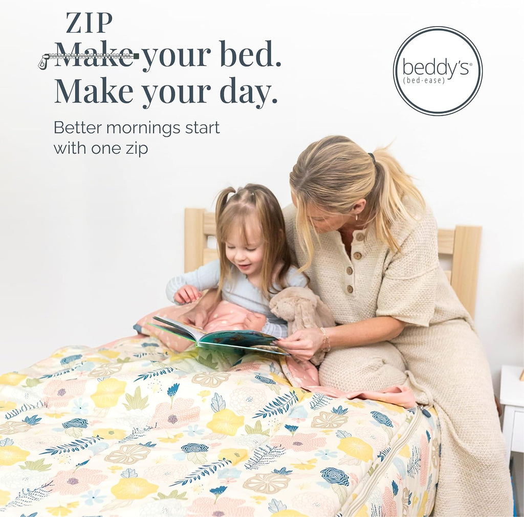 Beddy's Flower Blossoms Durable Zipper Bedding for Kids - Bed in a Bag - Pink Floral Sheets and Comforter - Includes 2 Pillowcases & 2 Shams - Easy to Make & Wash - Full