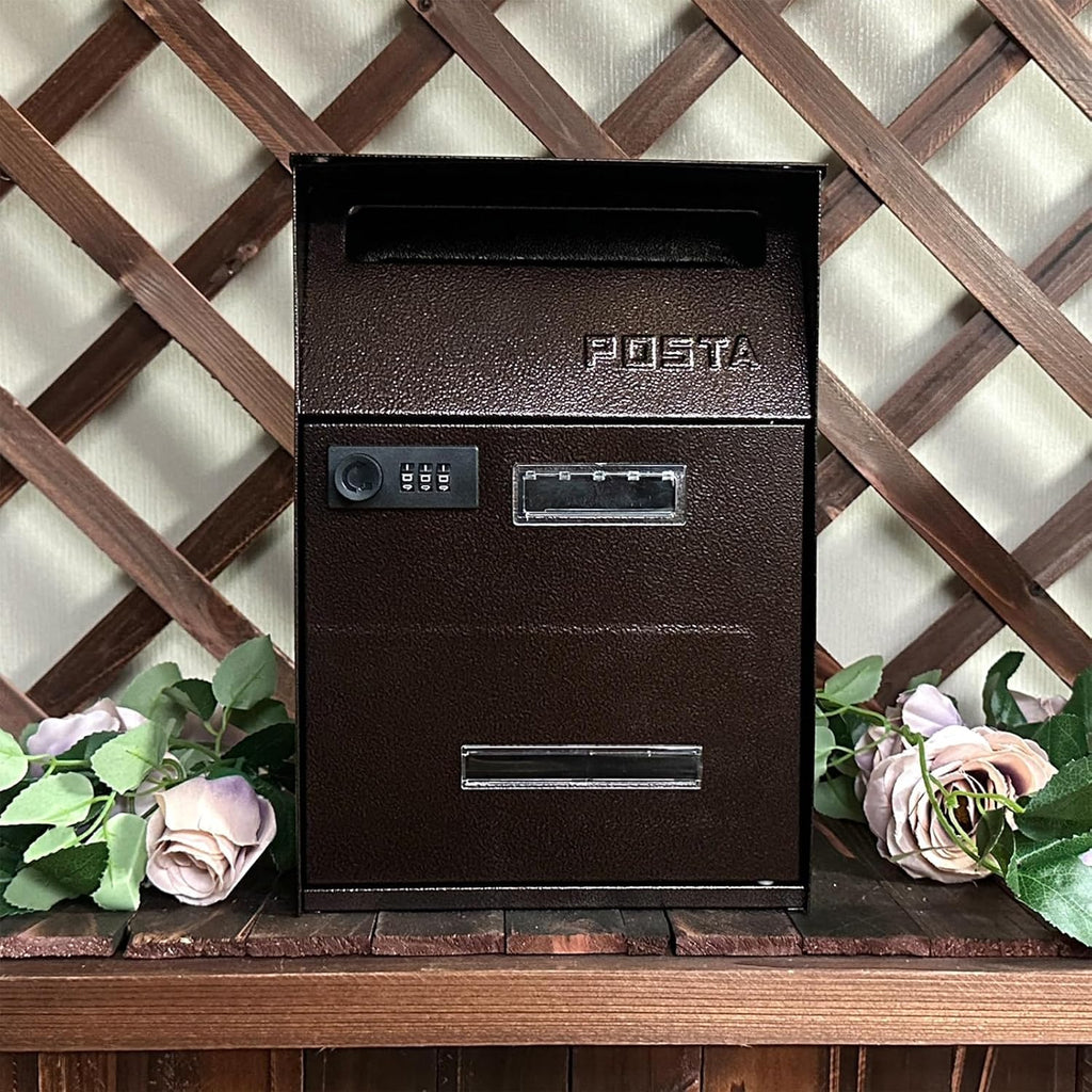 MELPHI Metal Mailbox with Combination Lock, Hanging Secure Post Box, Weatherproof Secure Mail Box for Envelope, Letter, Outside, Home, Office Business (Color : Antique Bronze)