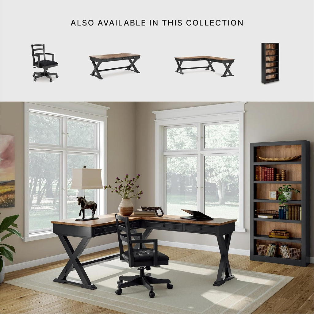 Signature Design by Ashley Wildenauer Casual 3-Drawer Home Office Desk and Return with Drop-Down Keyboard Tray and Cord Management, L-Shaped Desk, Wood, Mango Wood Veneer, Light Brown & Black