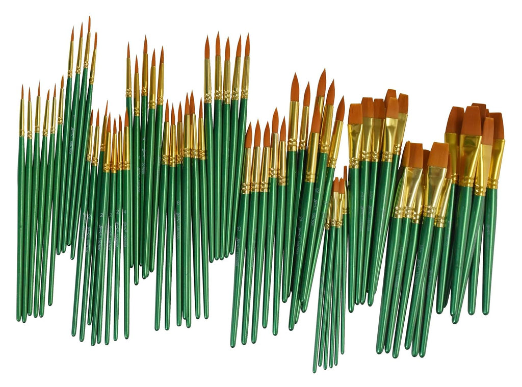 Sax Optimum Golden Synthetic Taklon Paint Brushes, Assorted Sizes, Set of 72 - 404637