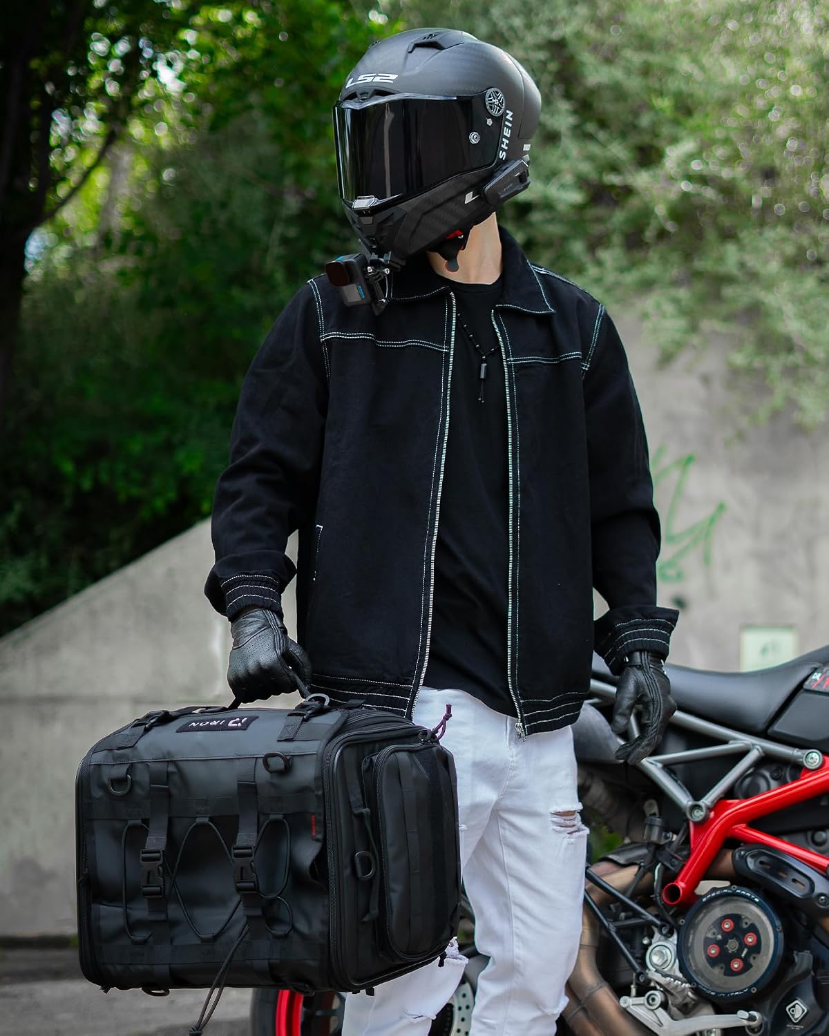 RIDEIRON Motorcycle Tail Bag, Expandable Motorcycle Travel Luggage Bags 40L-60L, Waterproof Rear Rack Trunk with Rain Cover and Sissy Bar Straps